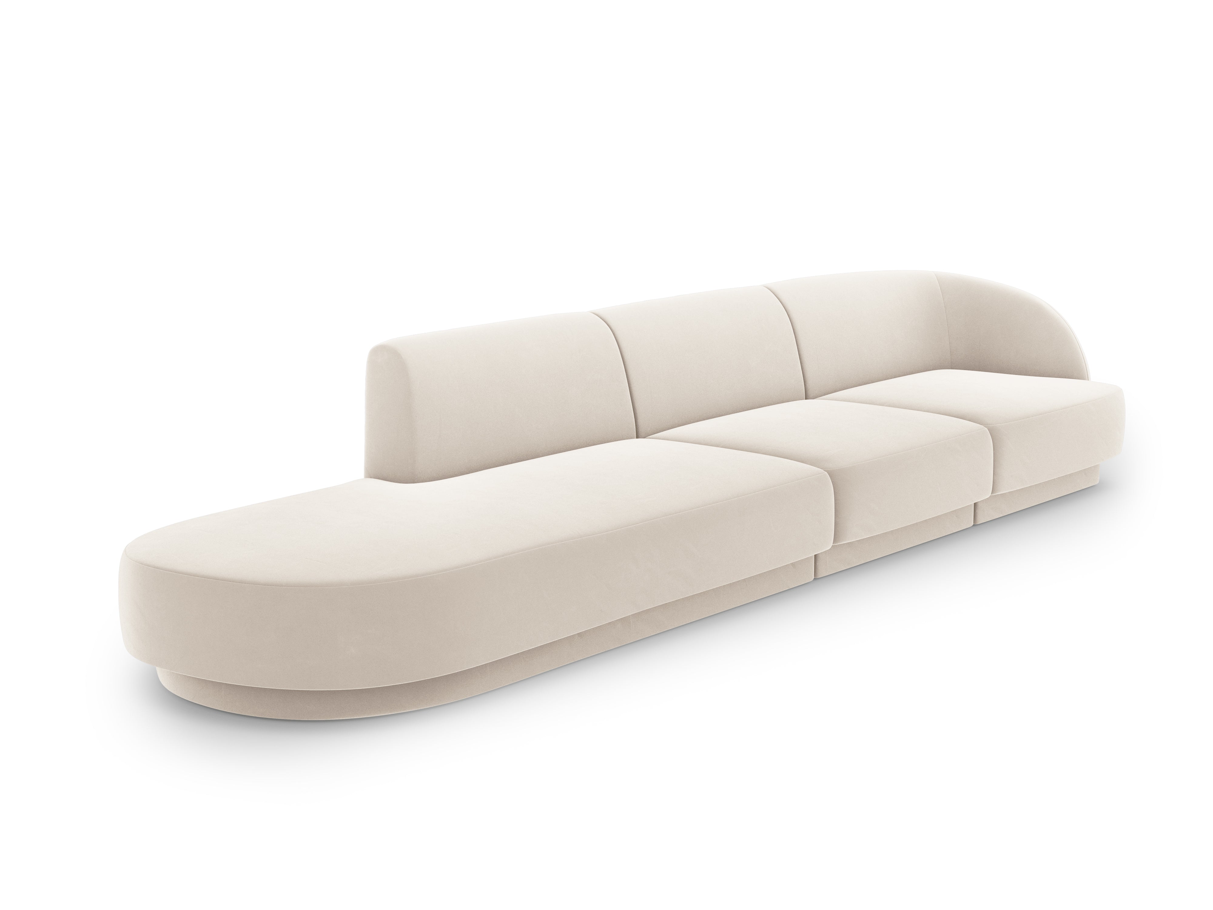 Sofa aksamitna lewostronna 4-osobowa otwarta MILEY beżowy Micadoni Eye on Design