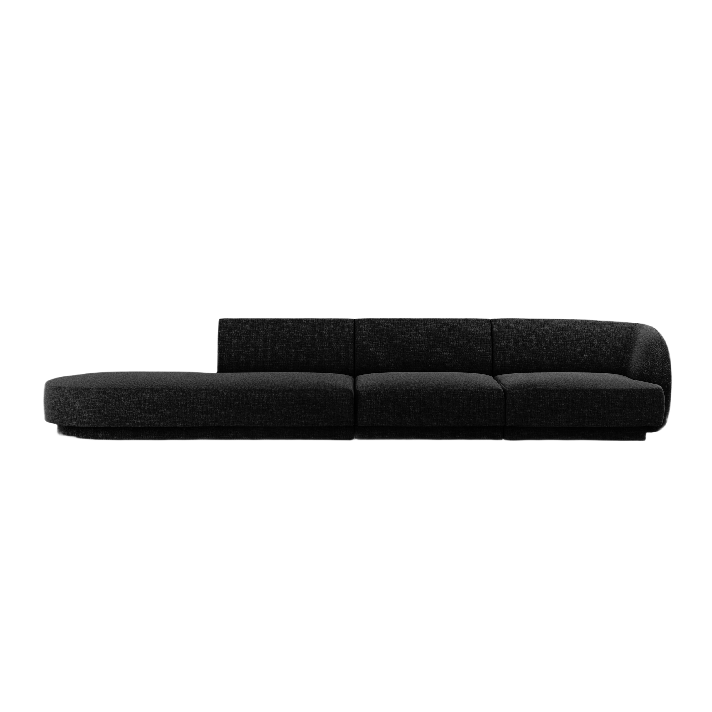Sofa ľavostranná 4-osobová otvorená MILEY čierny šenil hodvábny