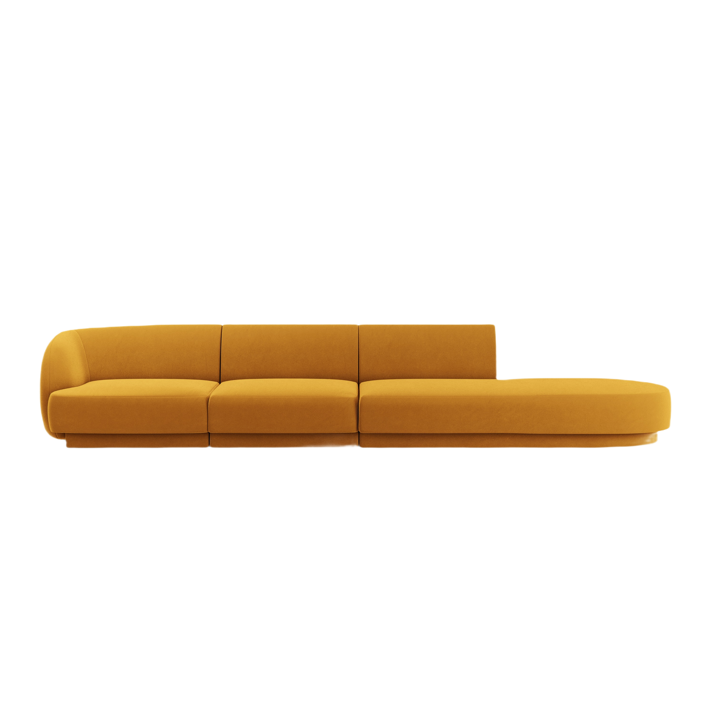 Sofa z jemného velúru pravostranná 4-miestna otvorená MILEY žltá