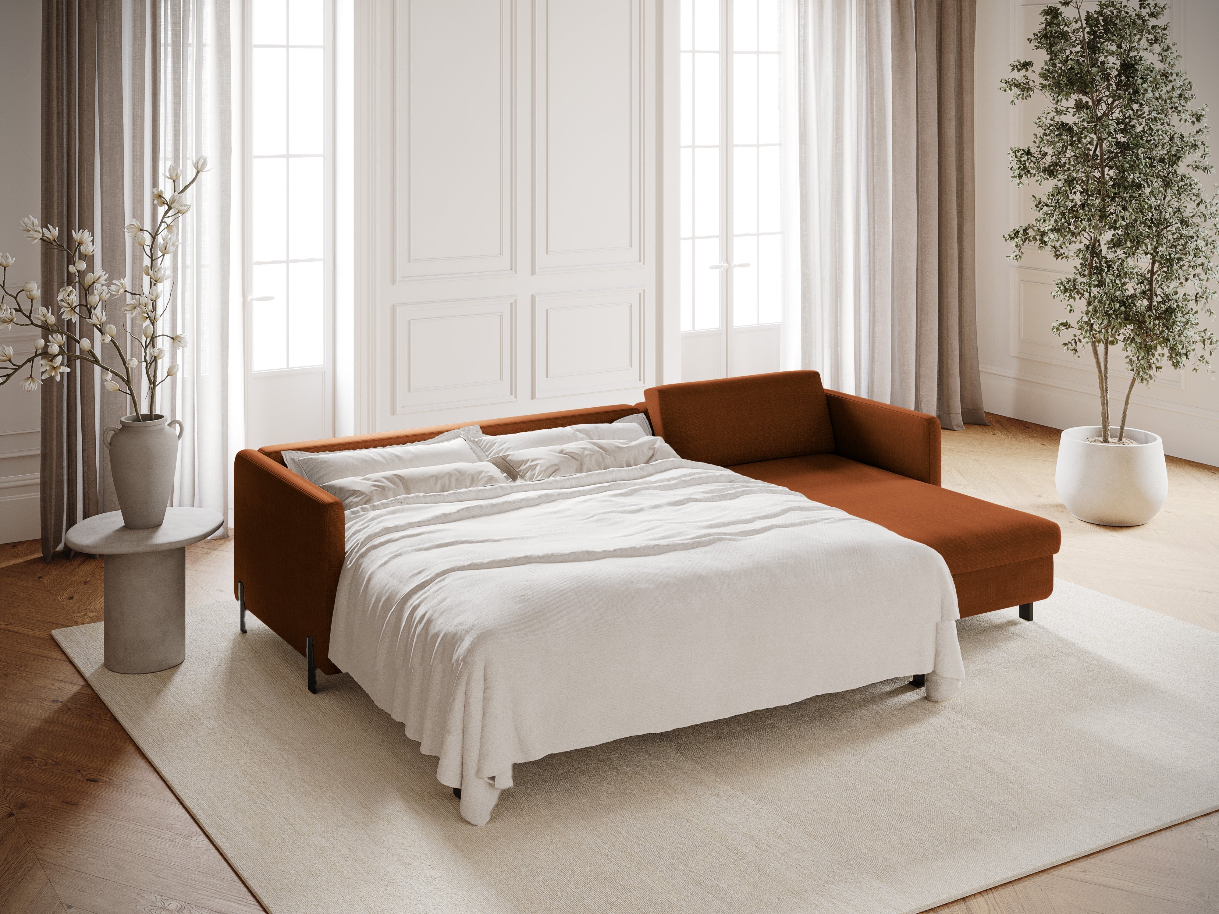 Right-sided corner sofa bed GLORIA brick chenille