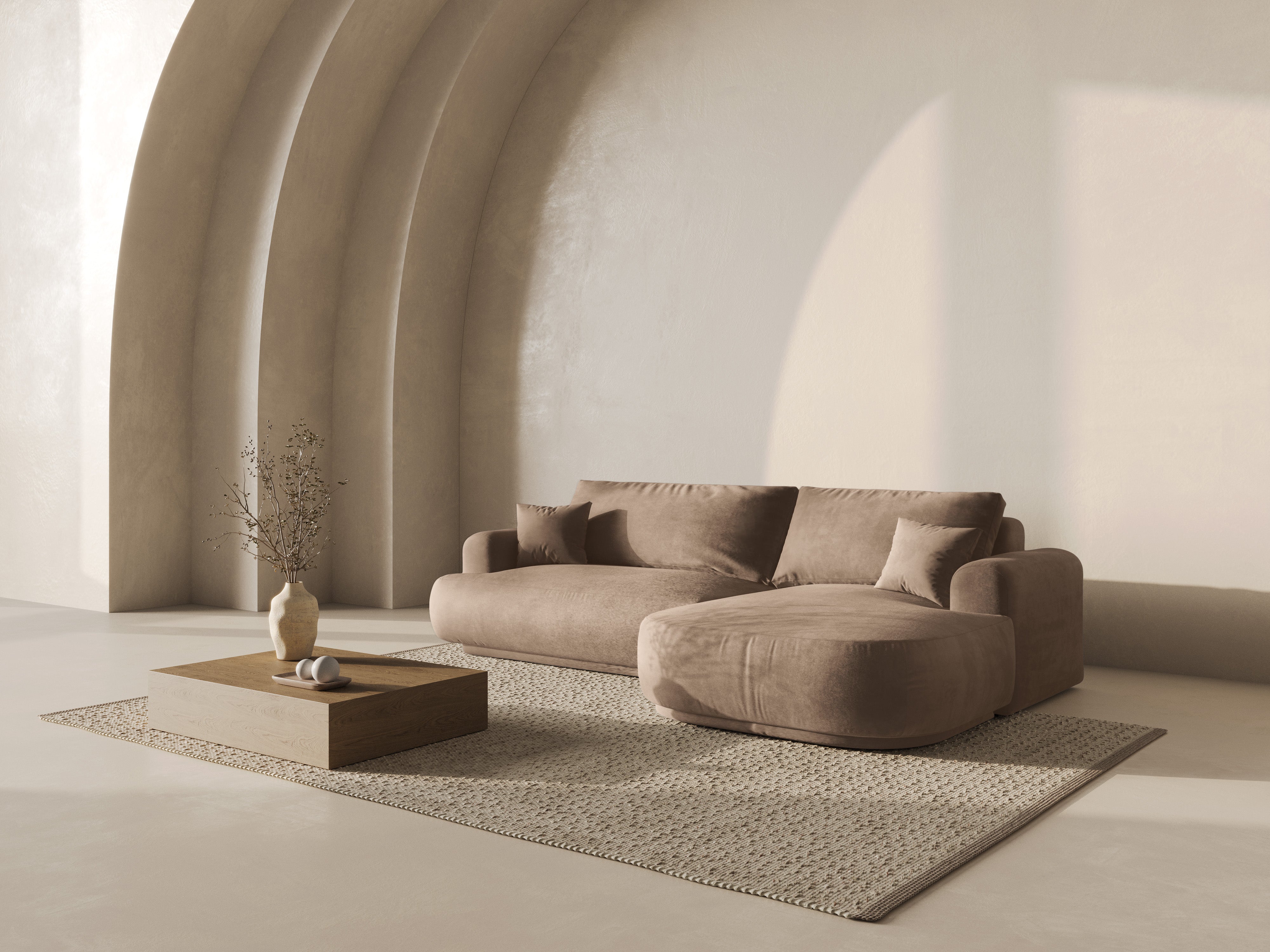 Right -sided velvet corner with Ella Dark -Law Sleeping function