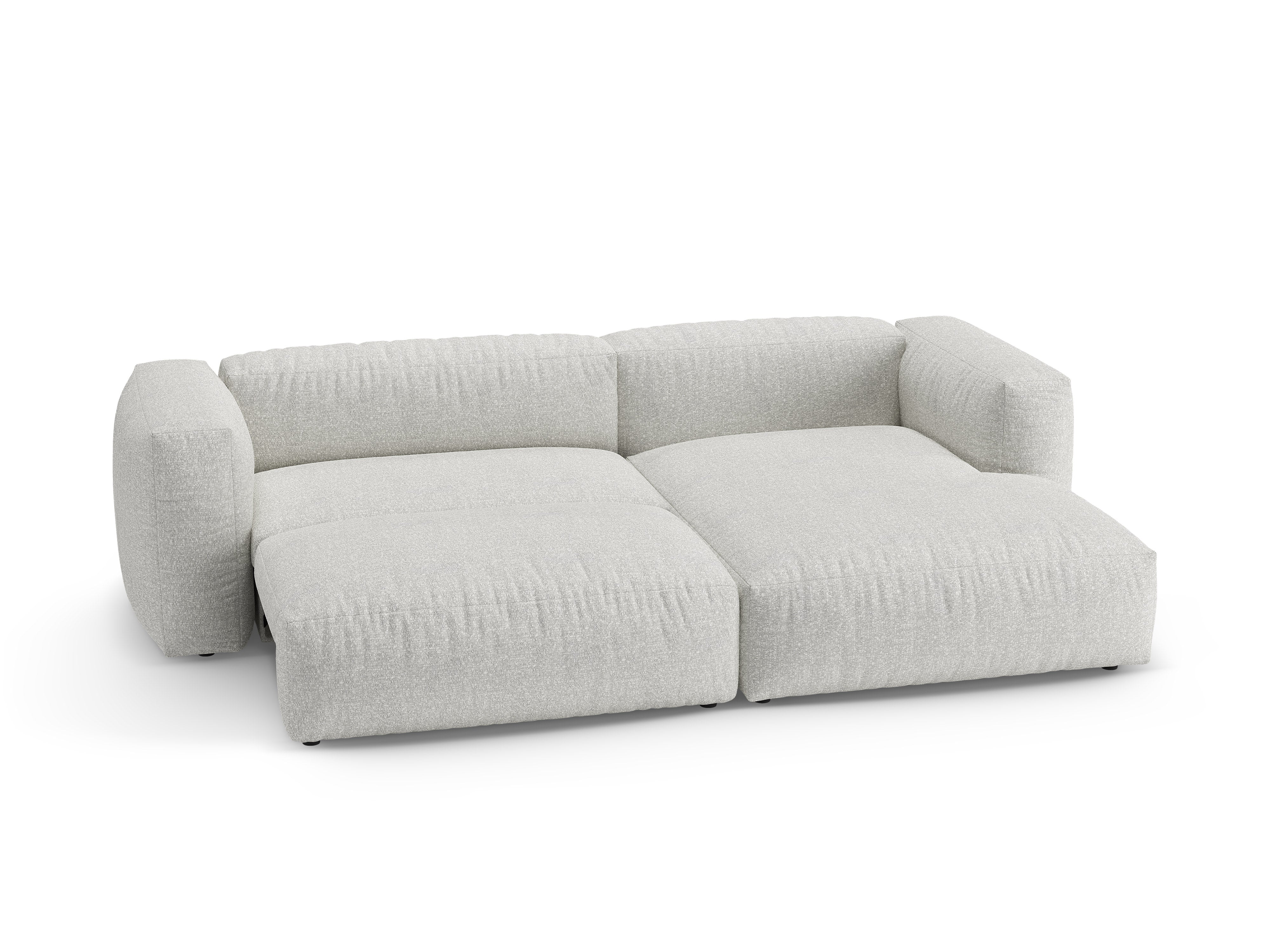 Right-facing corner sofa bed MARTINA in gray-beige mélange boucle