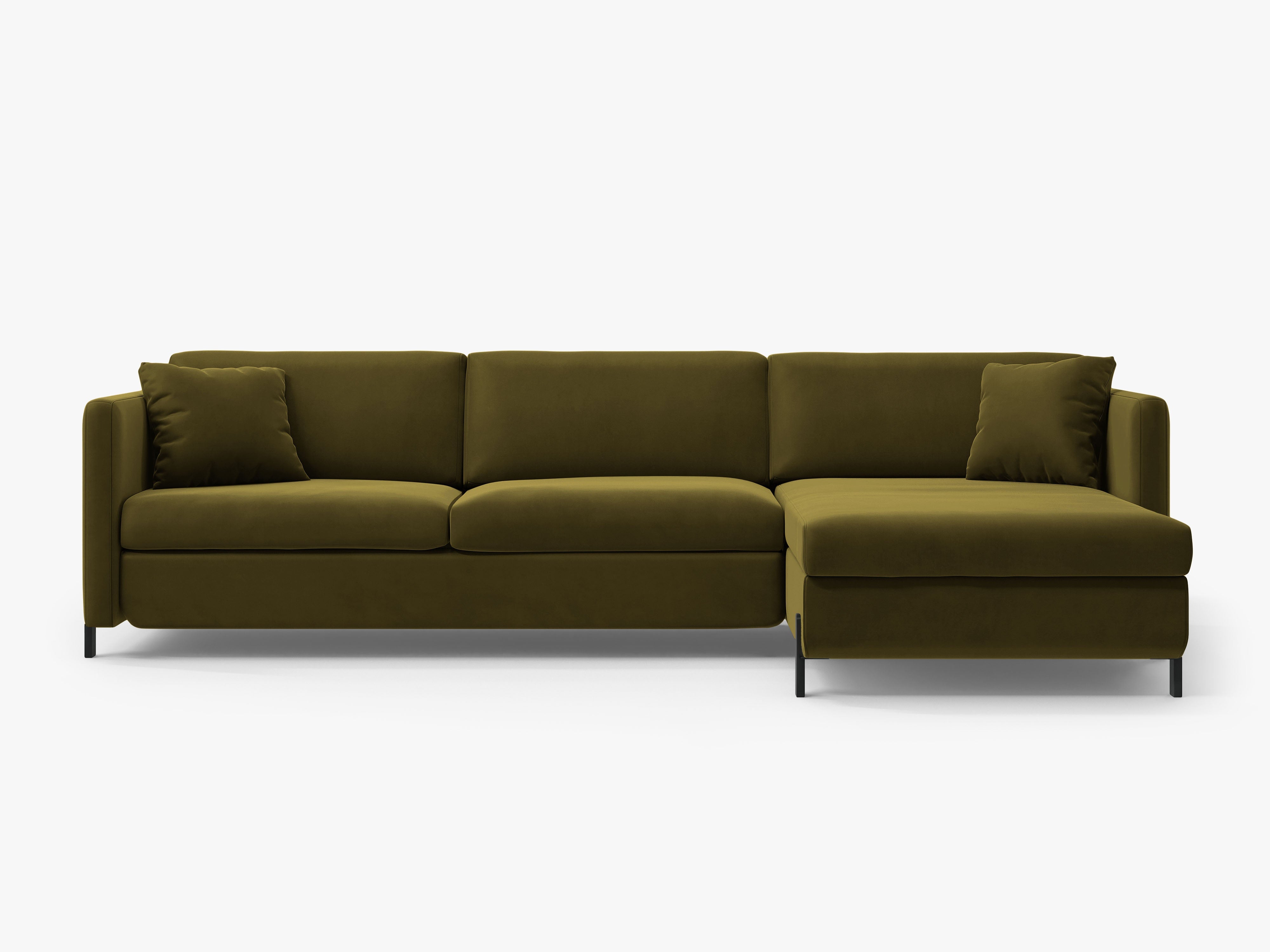Right-facing velvet corner sofa with sleeping function GLORIA green