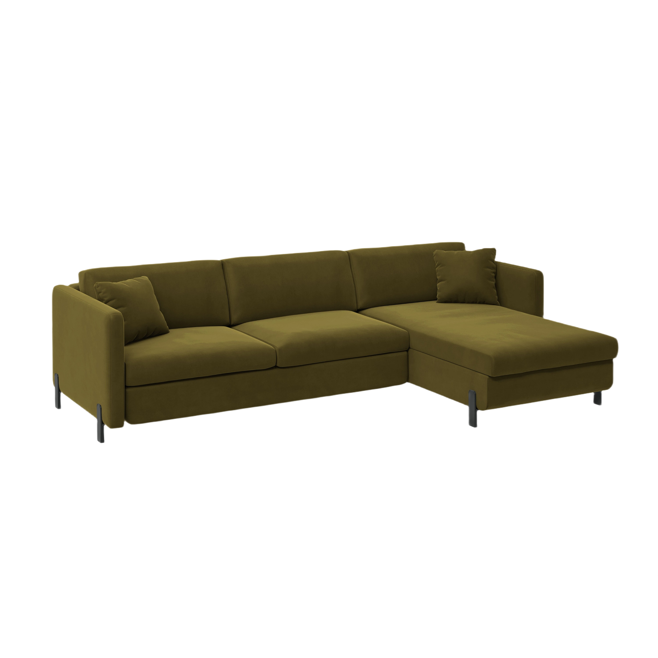Right-facing velvet corner sofa with sleeping function GLORIA green