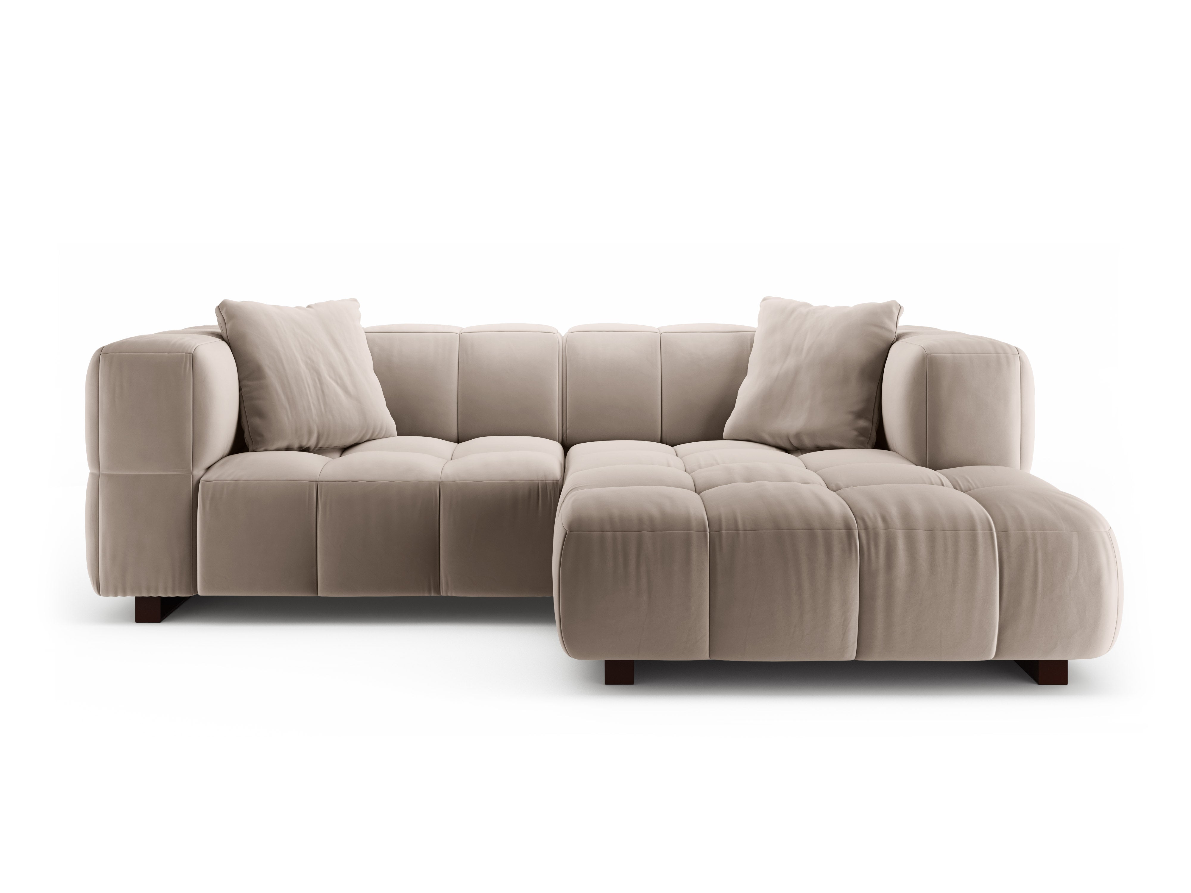 Beige Right-Hand Velvet Corner Sofa Bed PUMA