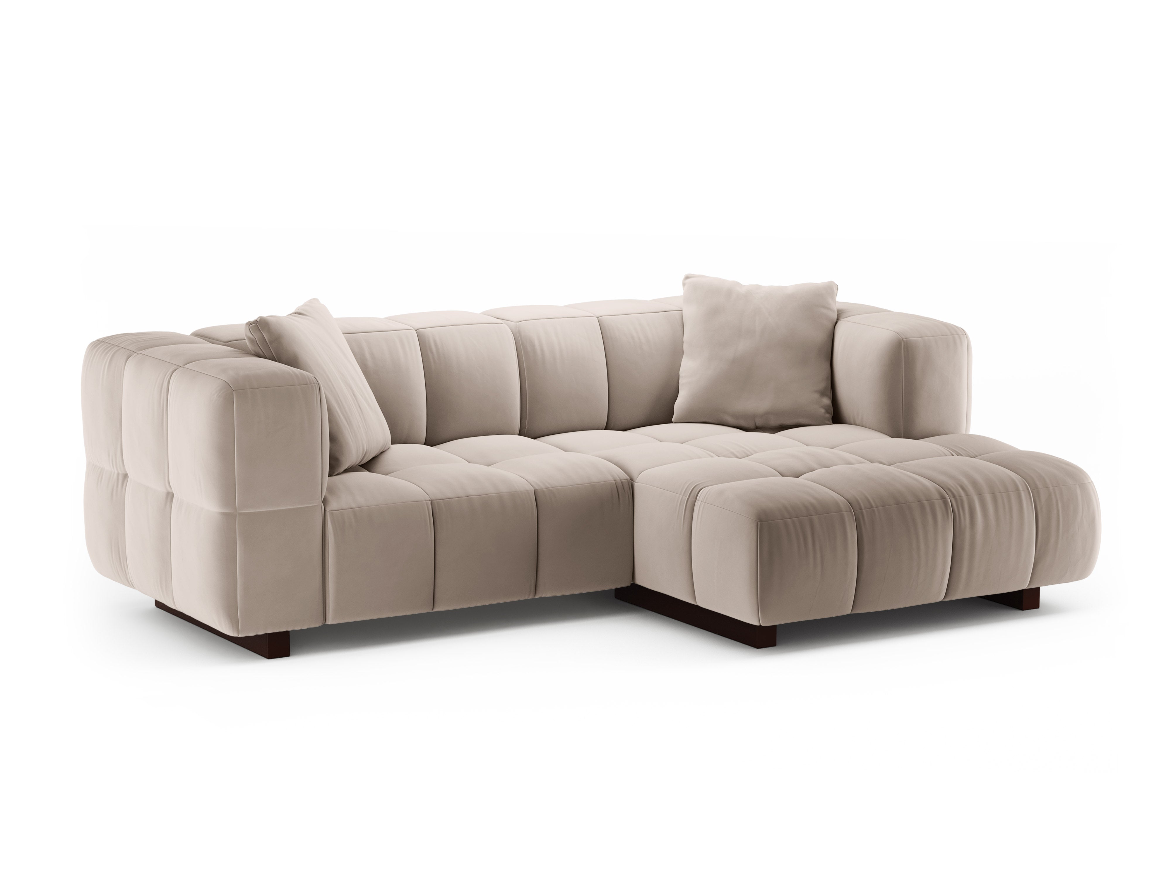 Beige Right-Hand Velvet Corner Sofa Bed PUMA