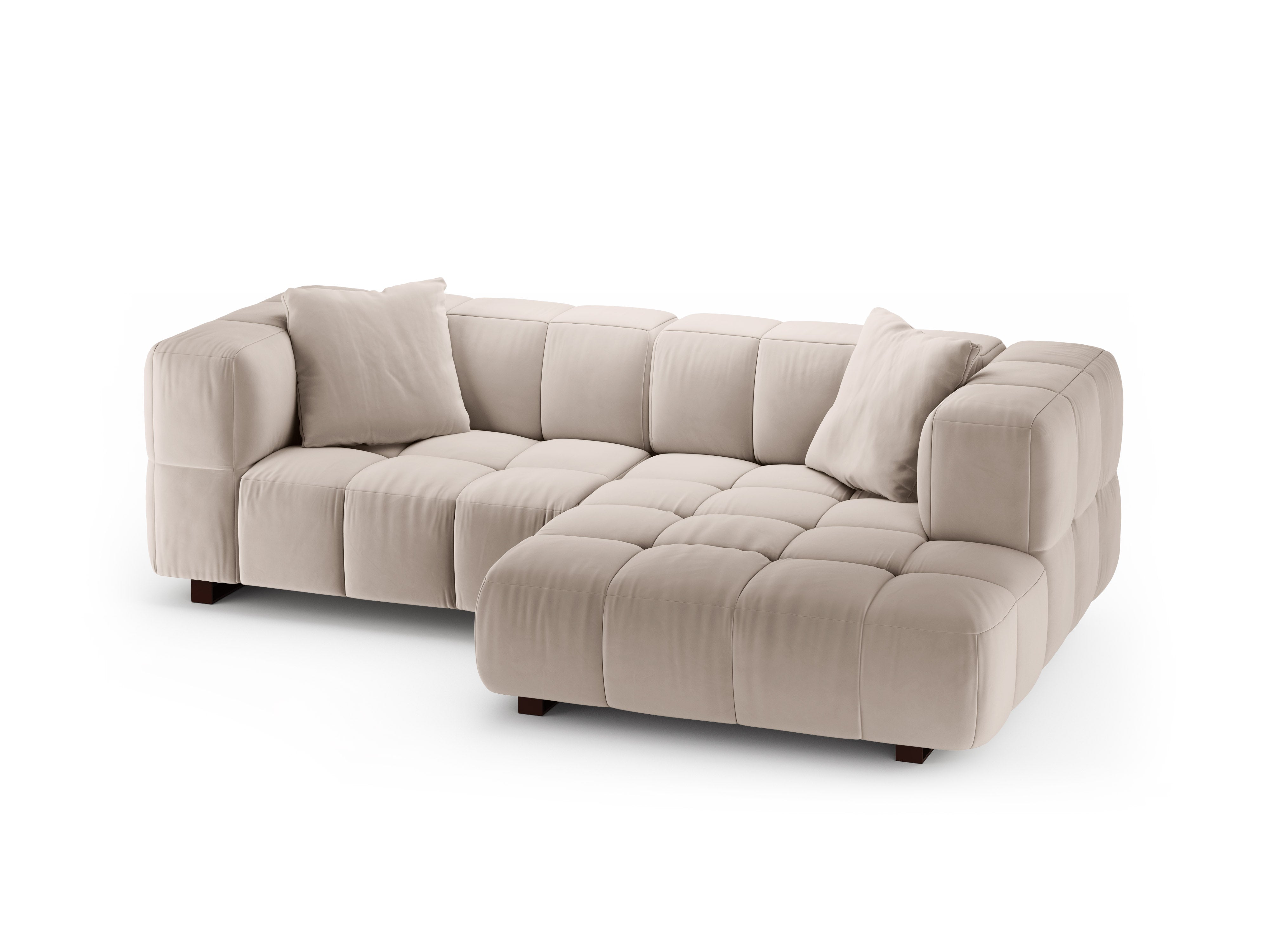 Beige Right-Hand Velvet Corner Sofa Bed PUMA