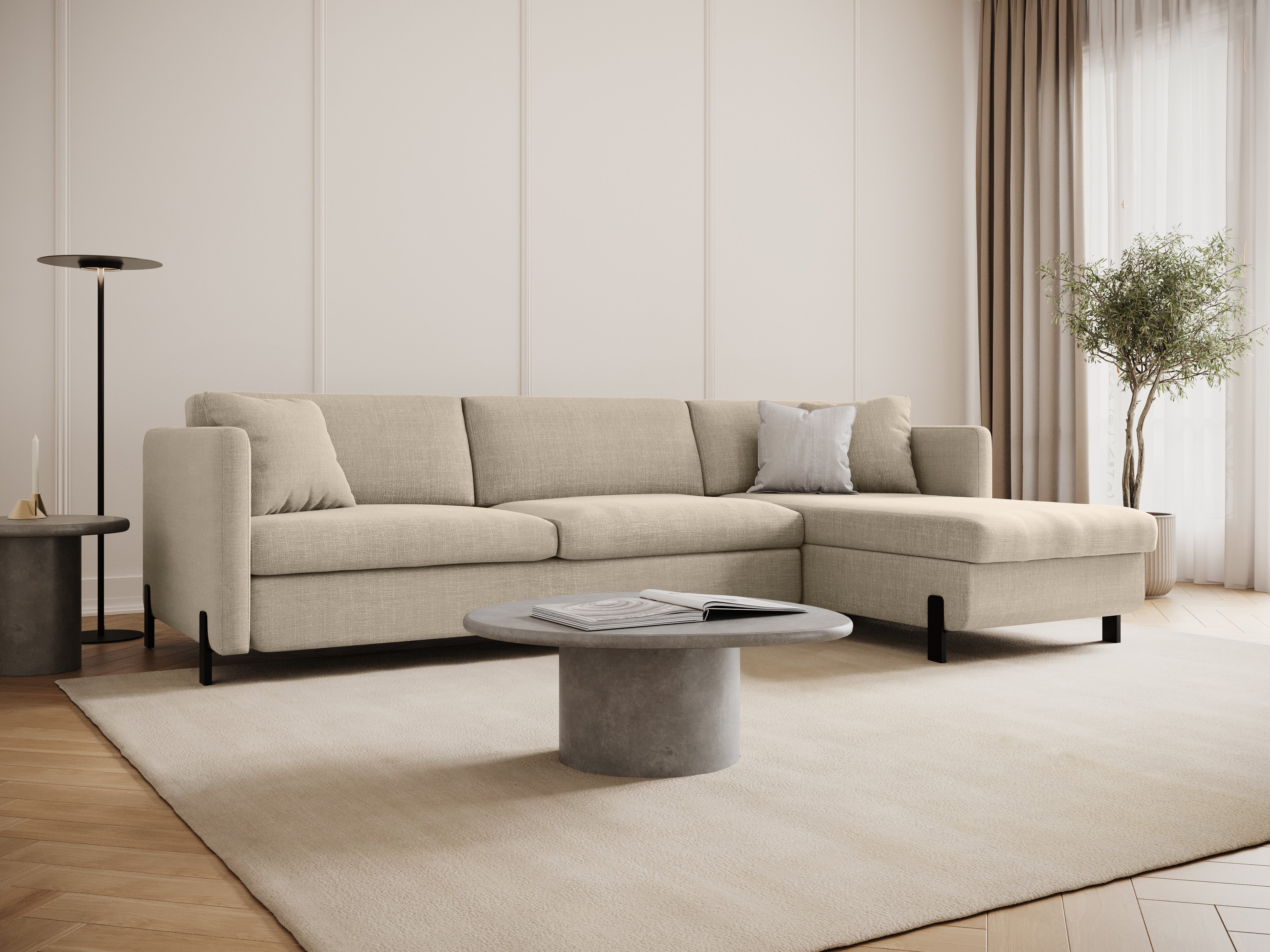 Right-sided corner sofa for 4 people with sleeping function GLORIA beige chenille
