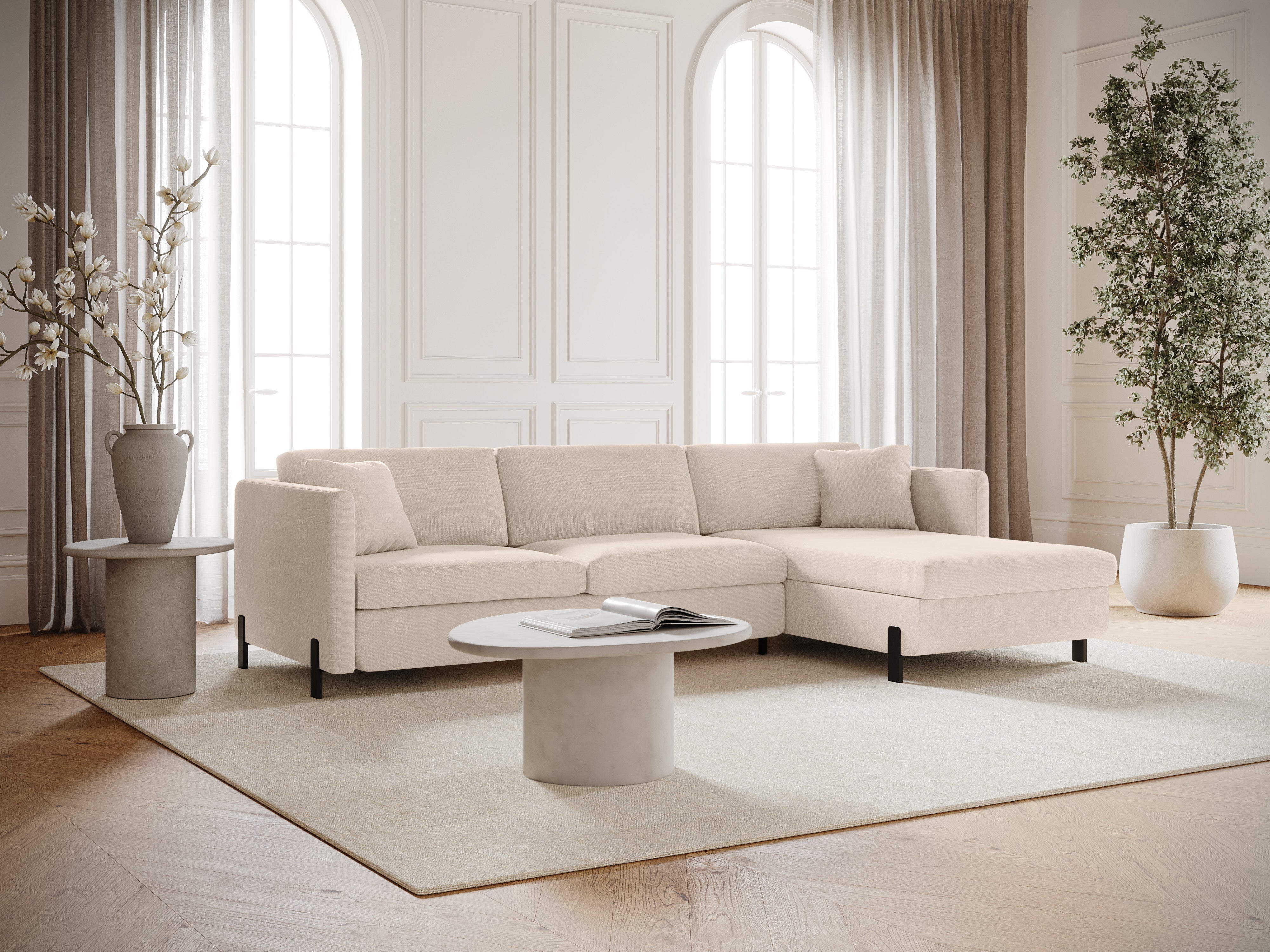 Right-sided corner sofa for 4 people with sleeping function GLORIA beige chenille