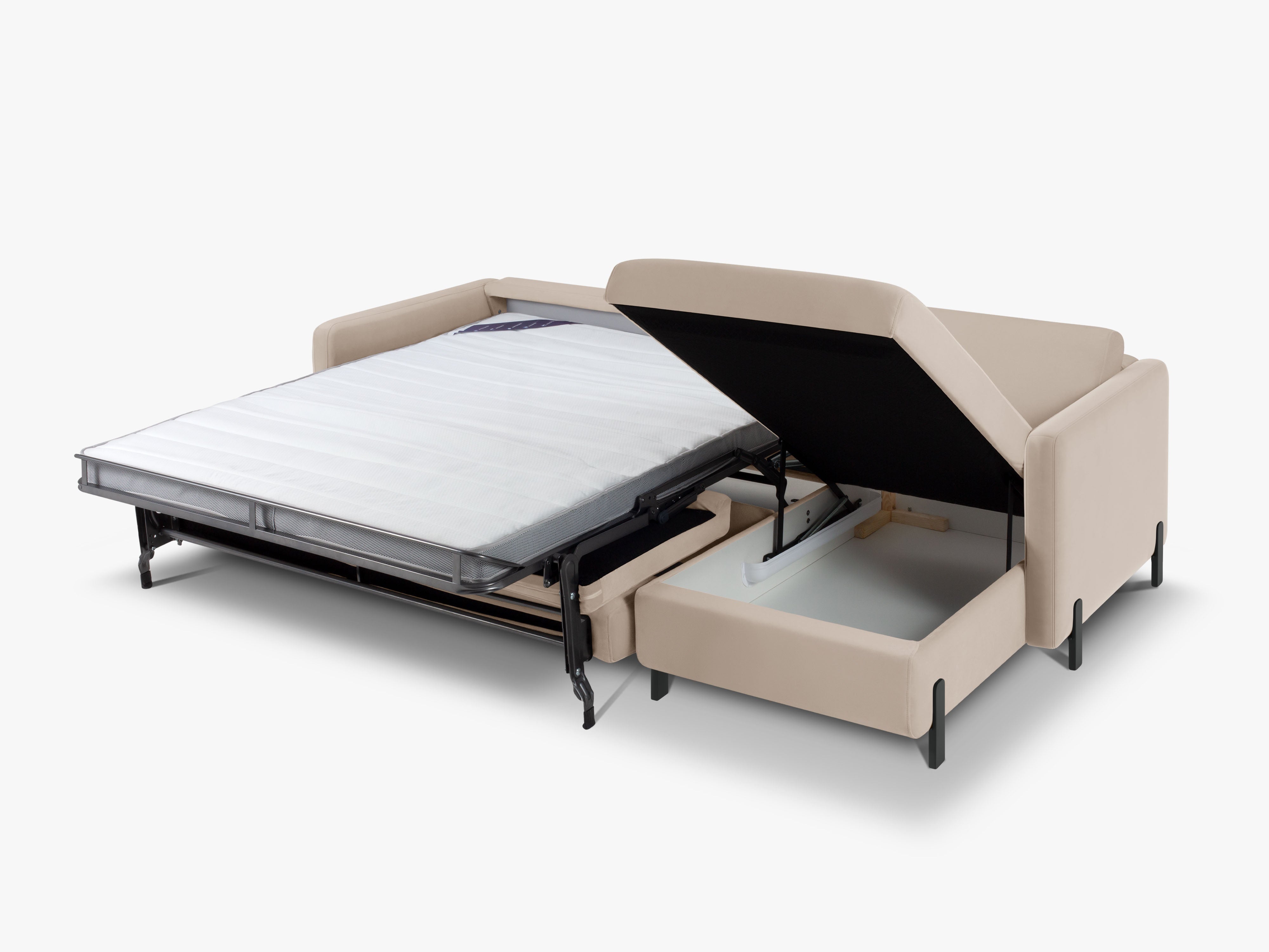 Right-facing velvet corner sofa for 4 people with sleeping function GLORIA beige