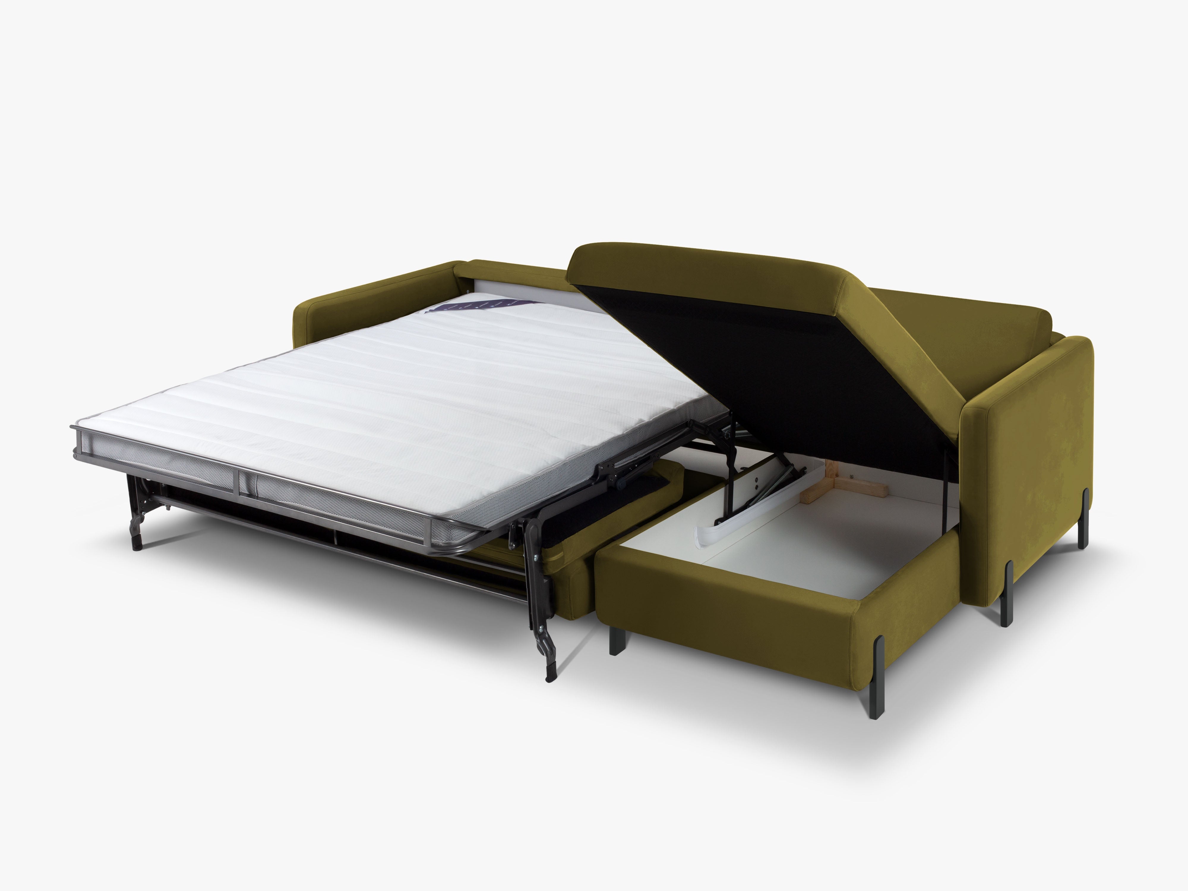 Zelený pravostranný sametový rohový gauč pre 4 osoby s funkciou spania GLORIA