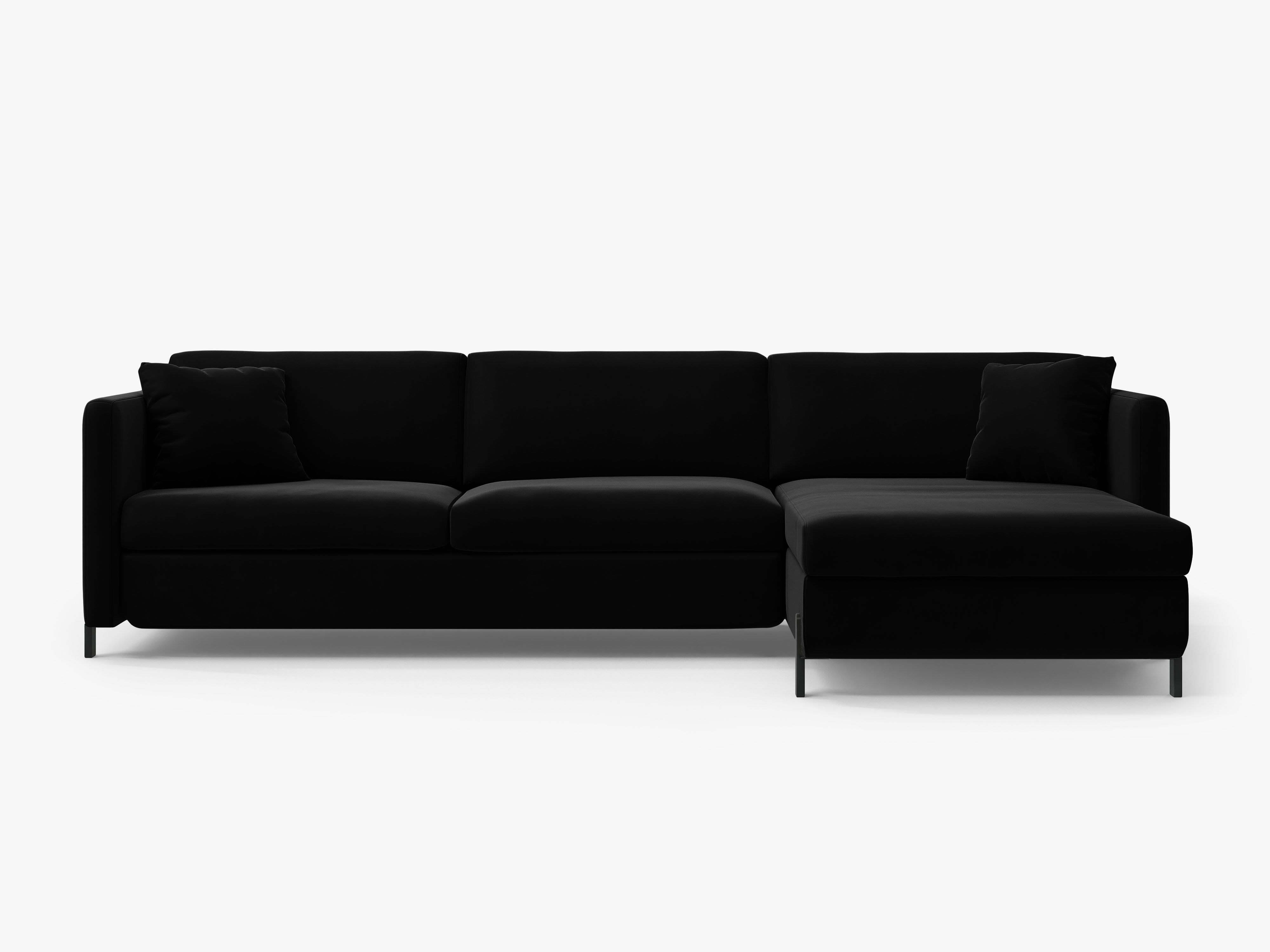 Black velvet right-facing corner sofa for 4 people with sleeping function GLORIA