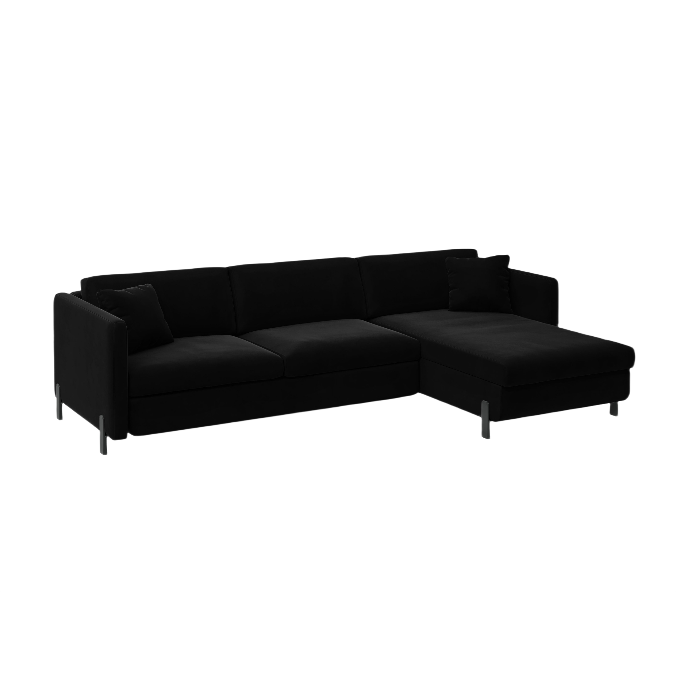 Black velvet right-facing corner sofa for 4 people with sleeping function GLORIA