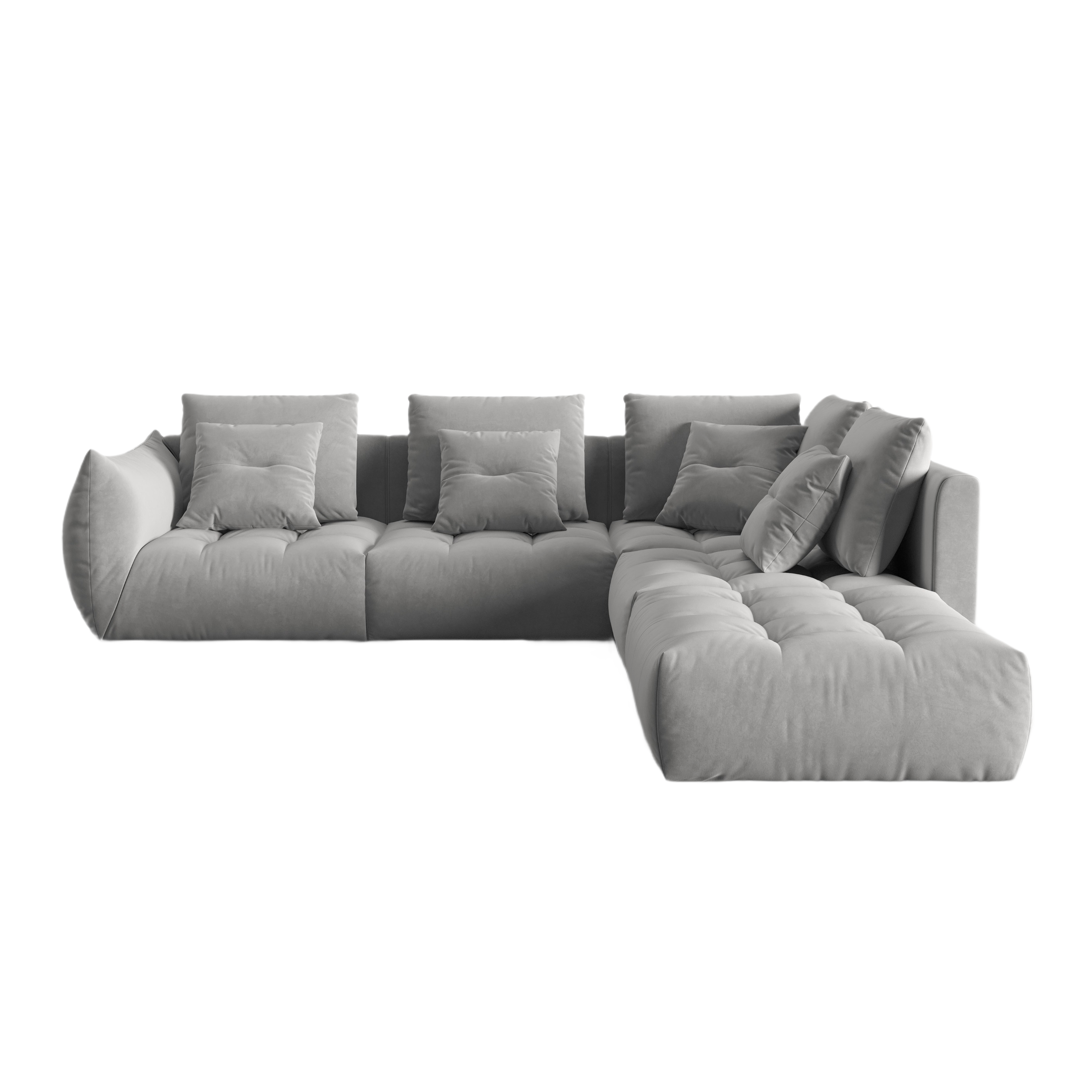 Gray modular velvet corner sofa for 4 people right-facing BLOOM