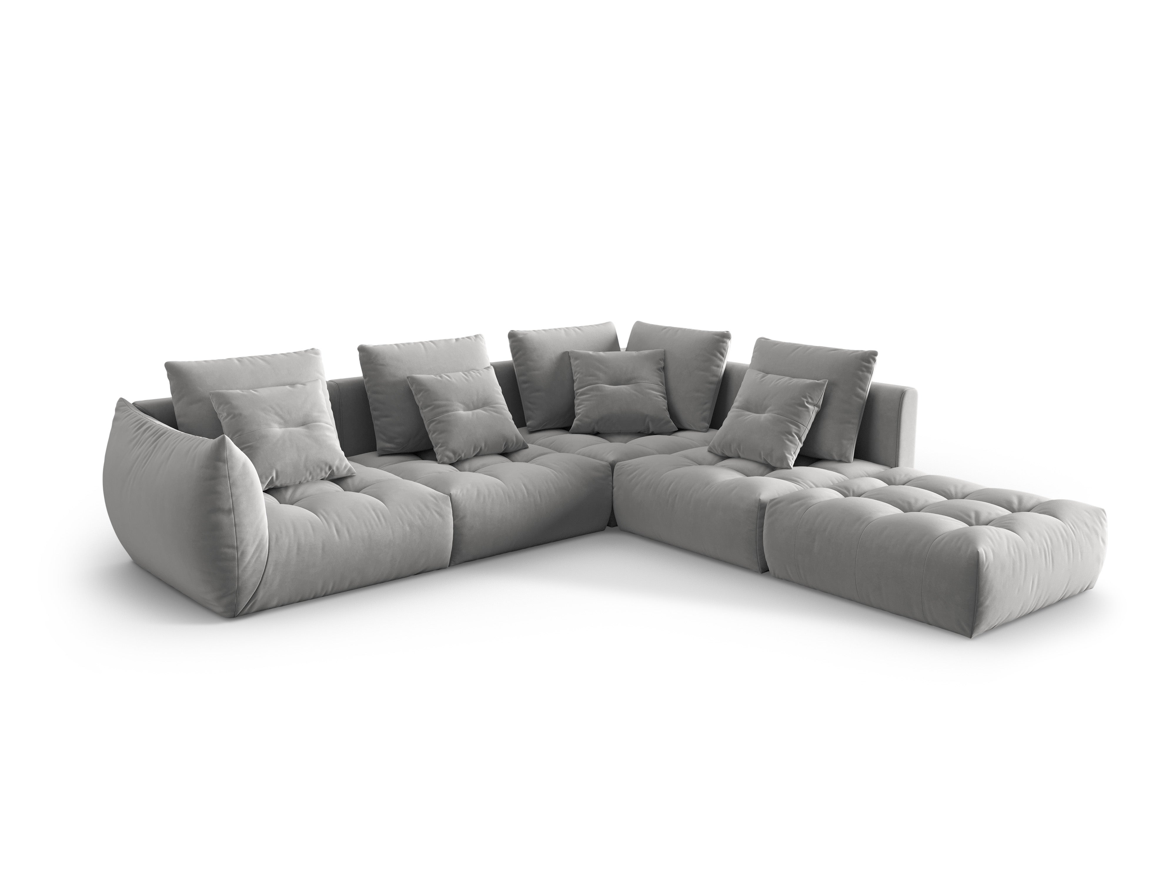 Gray modular velvet corner sofa for 4 people right-facing BLOOM