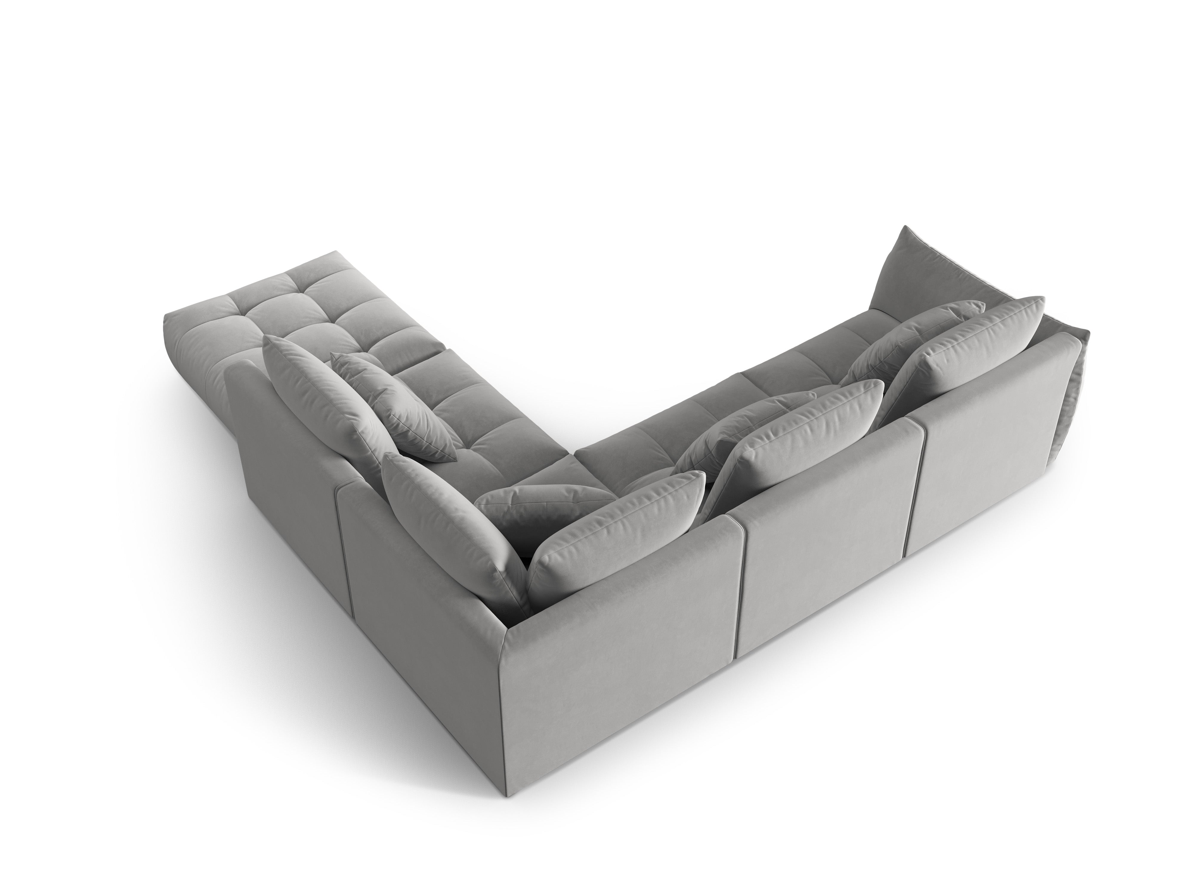 Gray modular velvet corner sofa for 4 people right-facing BLOOM