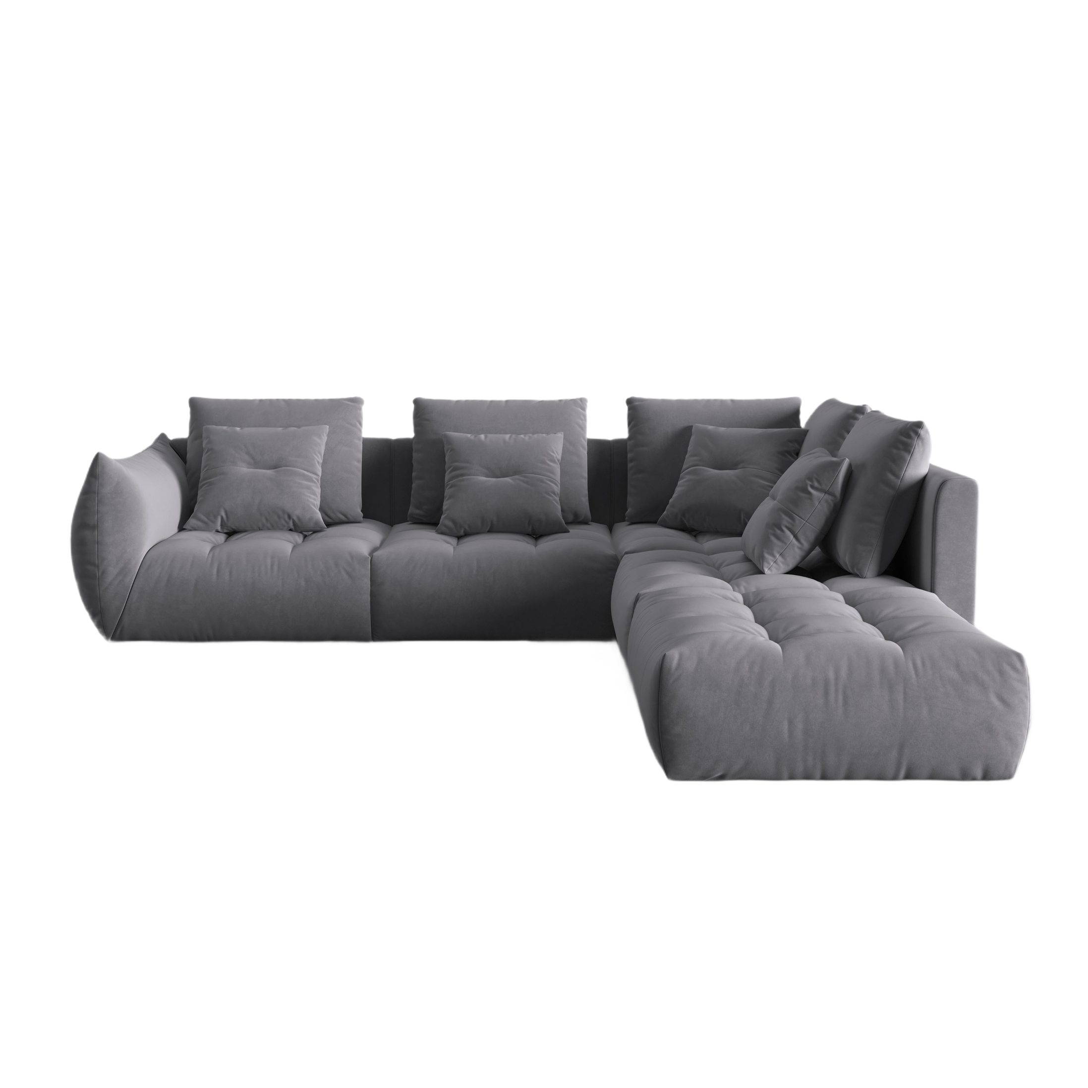 Modular velvet corner sofa for 4 people right-facing BLOOM dark gray