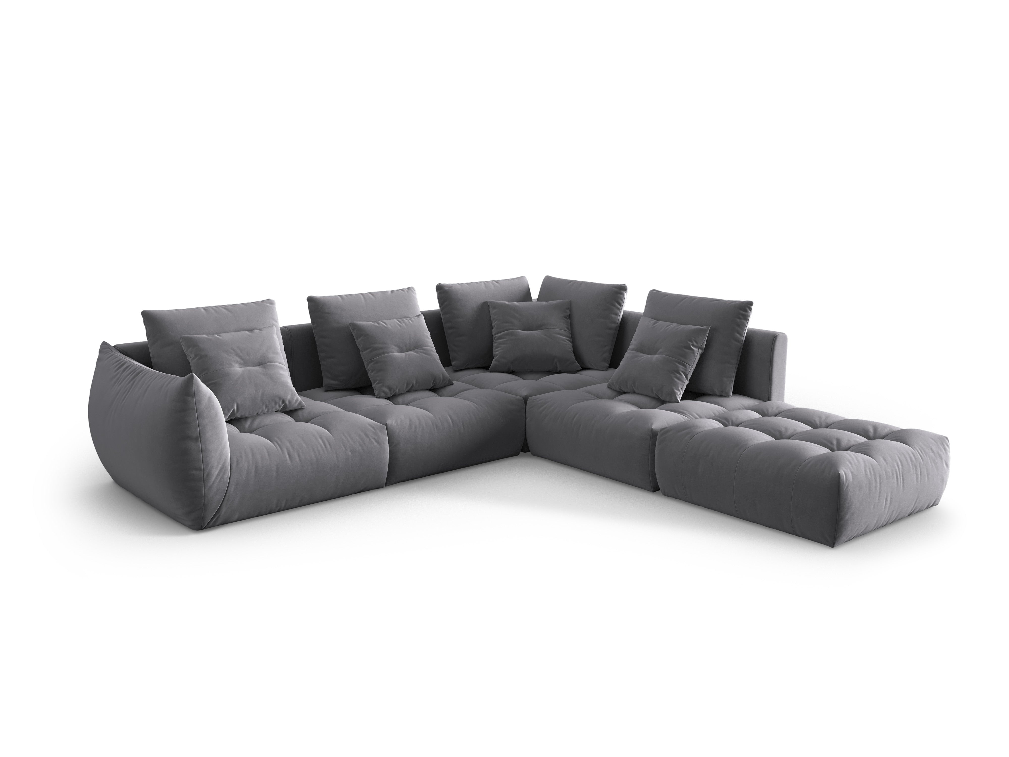 Modular velvet corner sofa for 4 people right-facing BLOOM dark gray