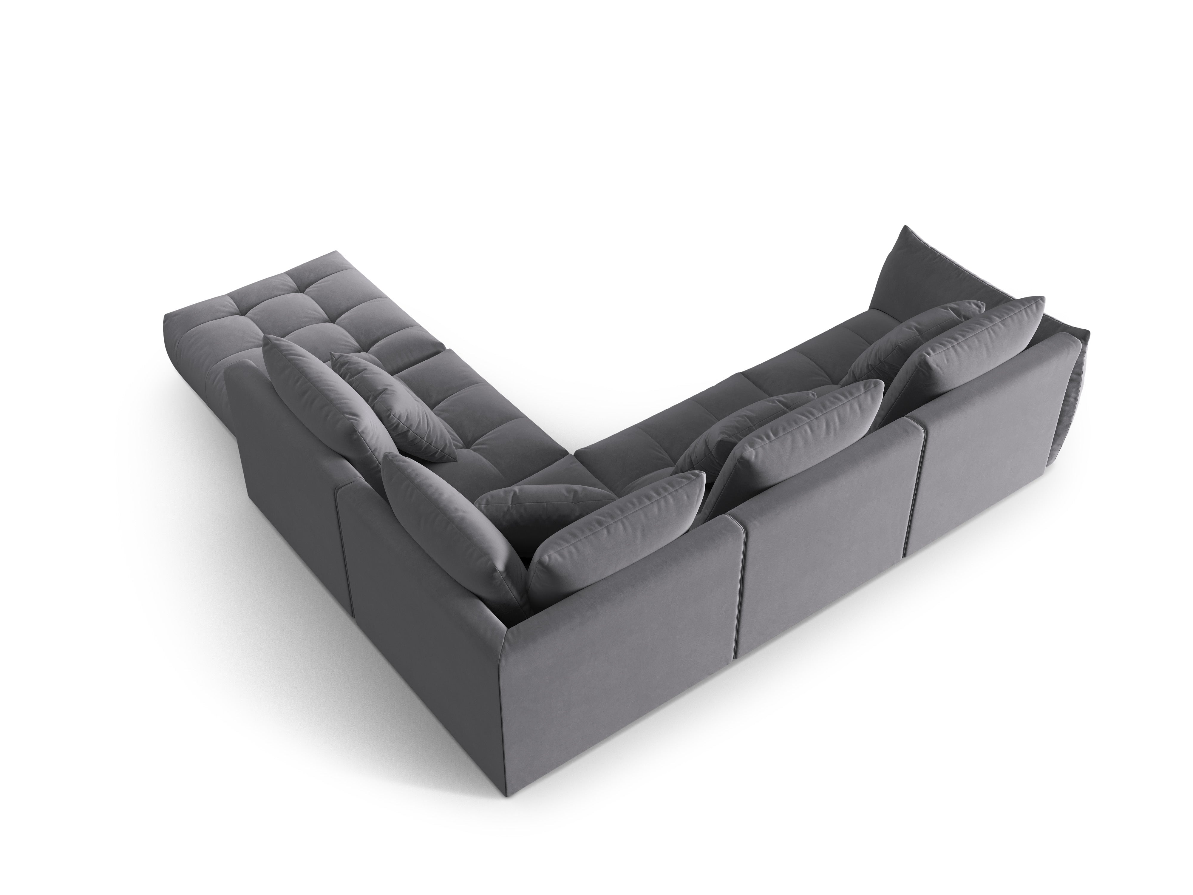 Modular velvet corner sofa for 4 people right-facing BLOOM dark gray