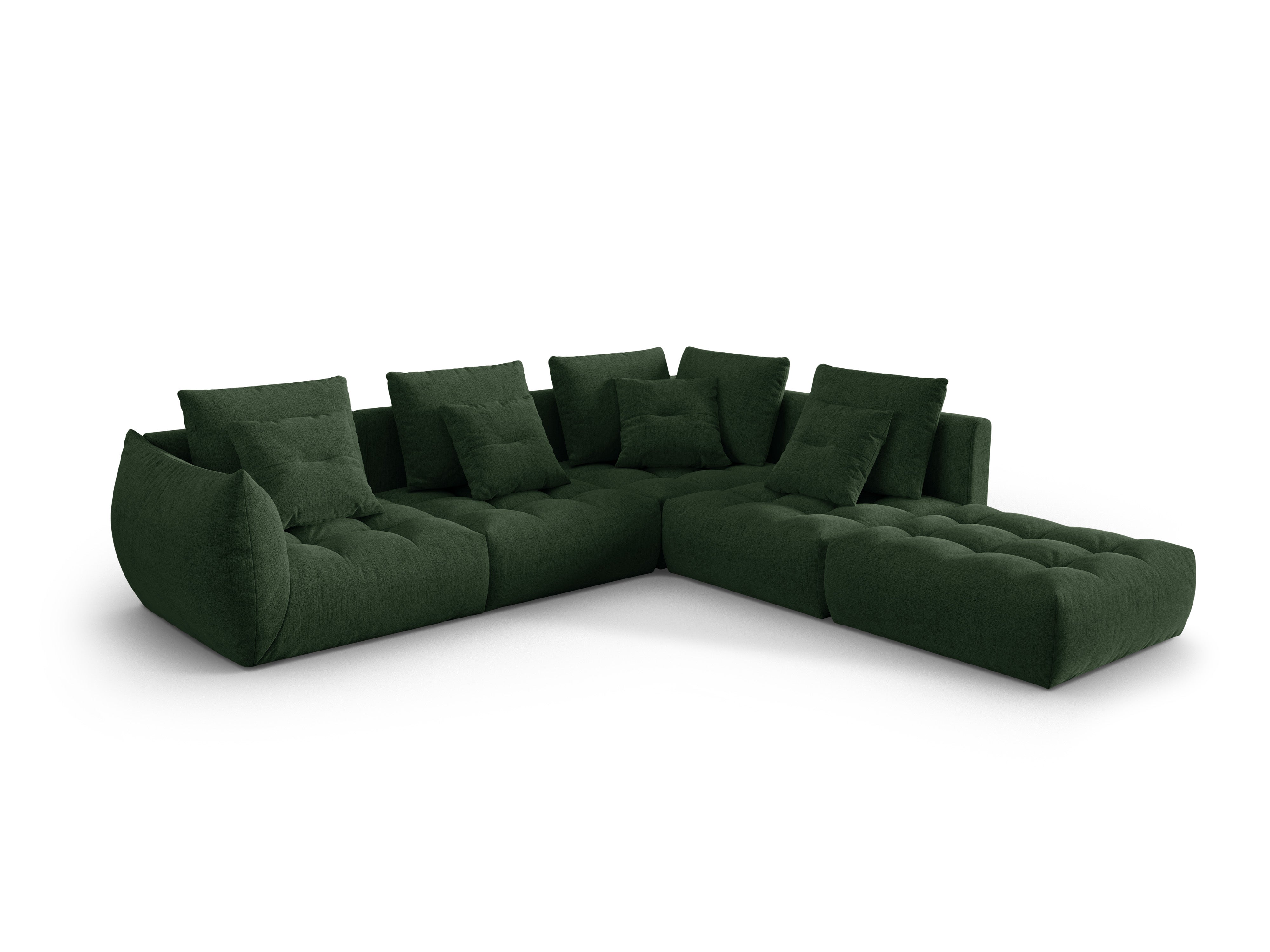 4-seater right-facing modular corner sofa BLOOM green chenille