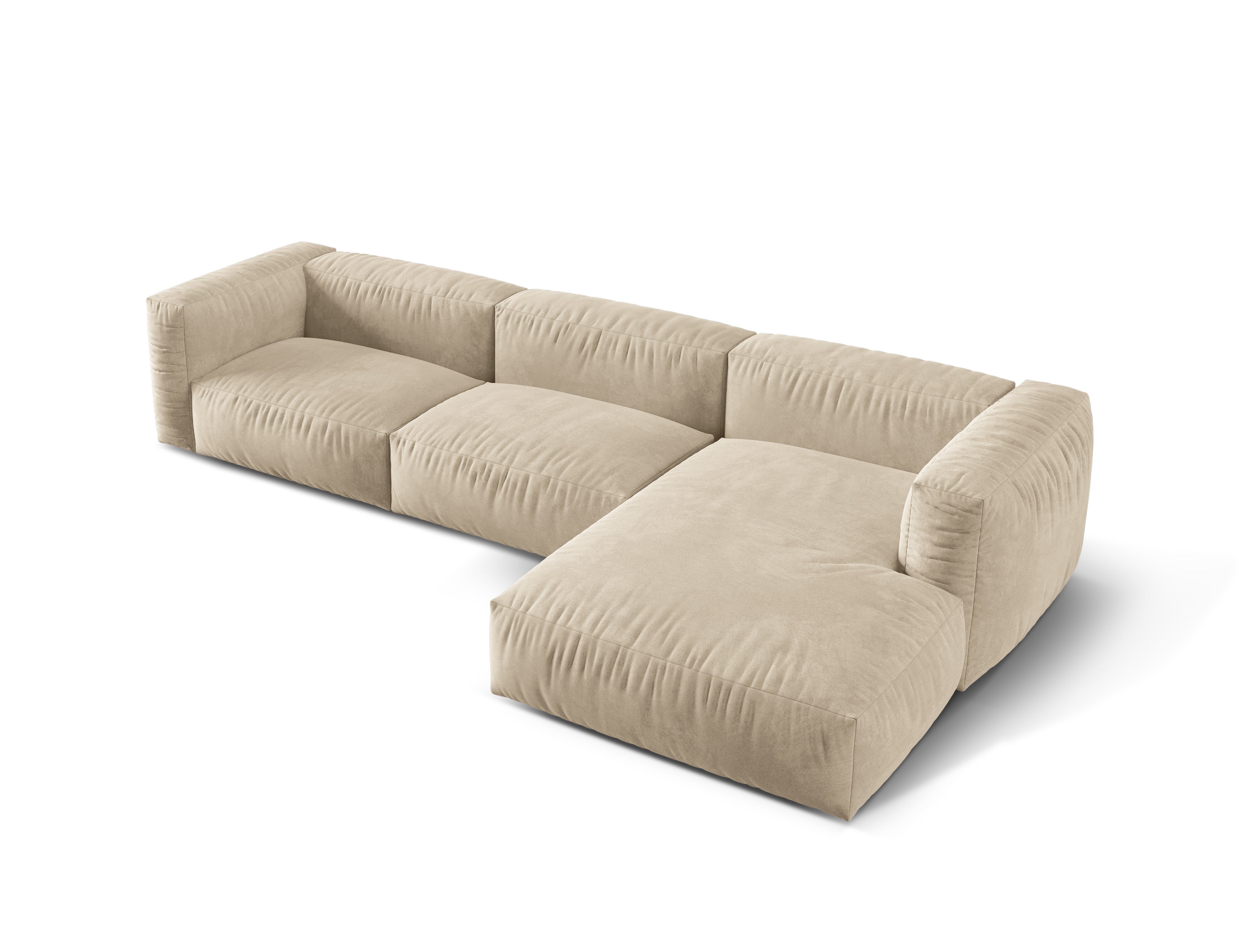 Right-sided corner velvet 3-seater Martin light beige