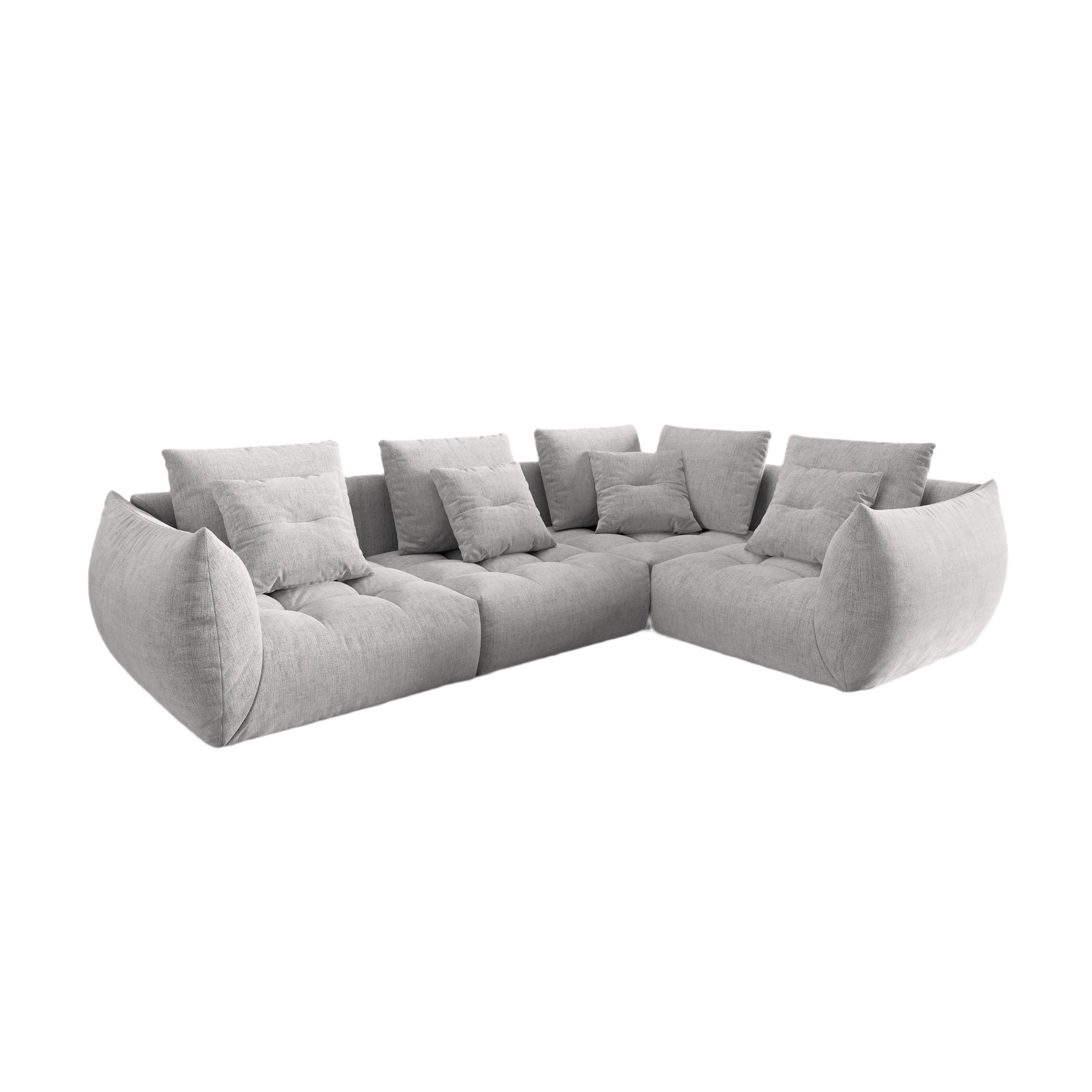Right-facing 3-seater modular corner sofa BLOOM silver chenille