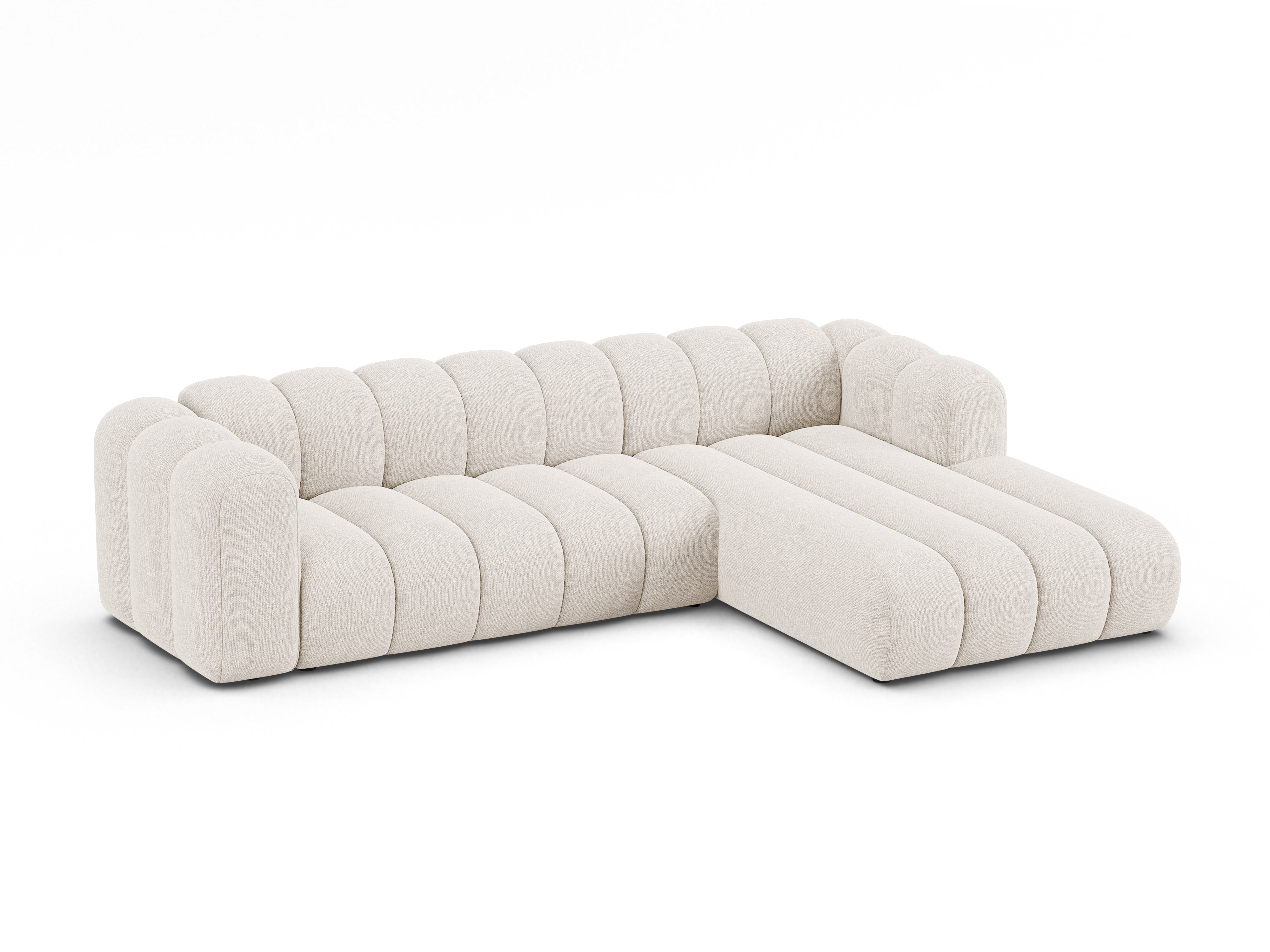 Right-facing 4-seater corner sofa LUPINE light beige chenille