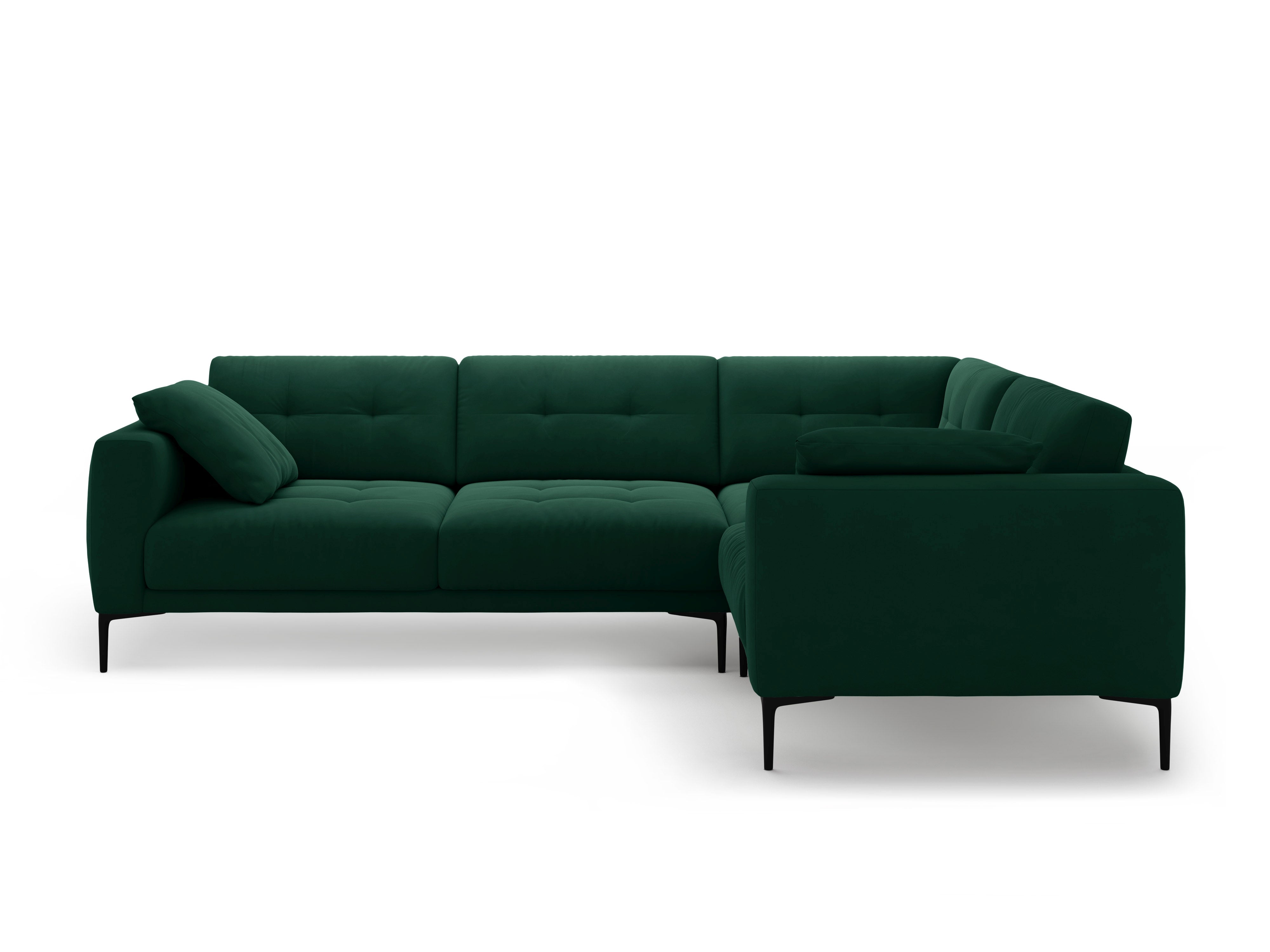 Right-facing L-shaped velvet corner sofa BEMY in bottle green