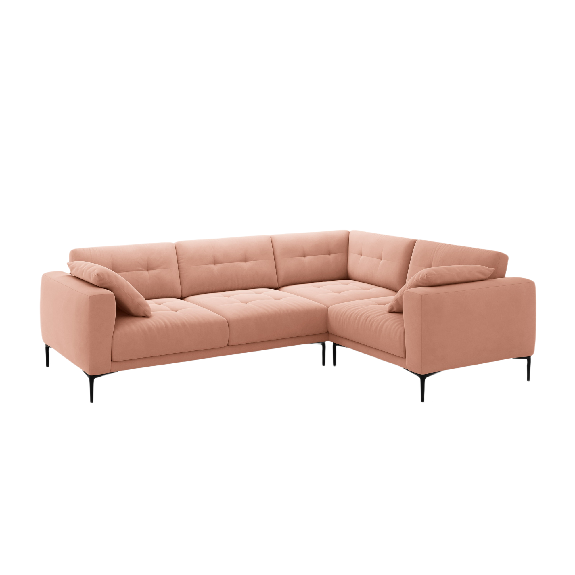 Right-facing L-shaped velvet corner sofa BEMY in pink
