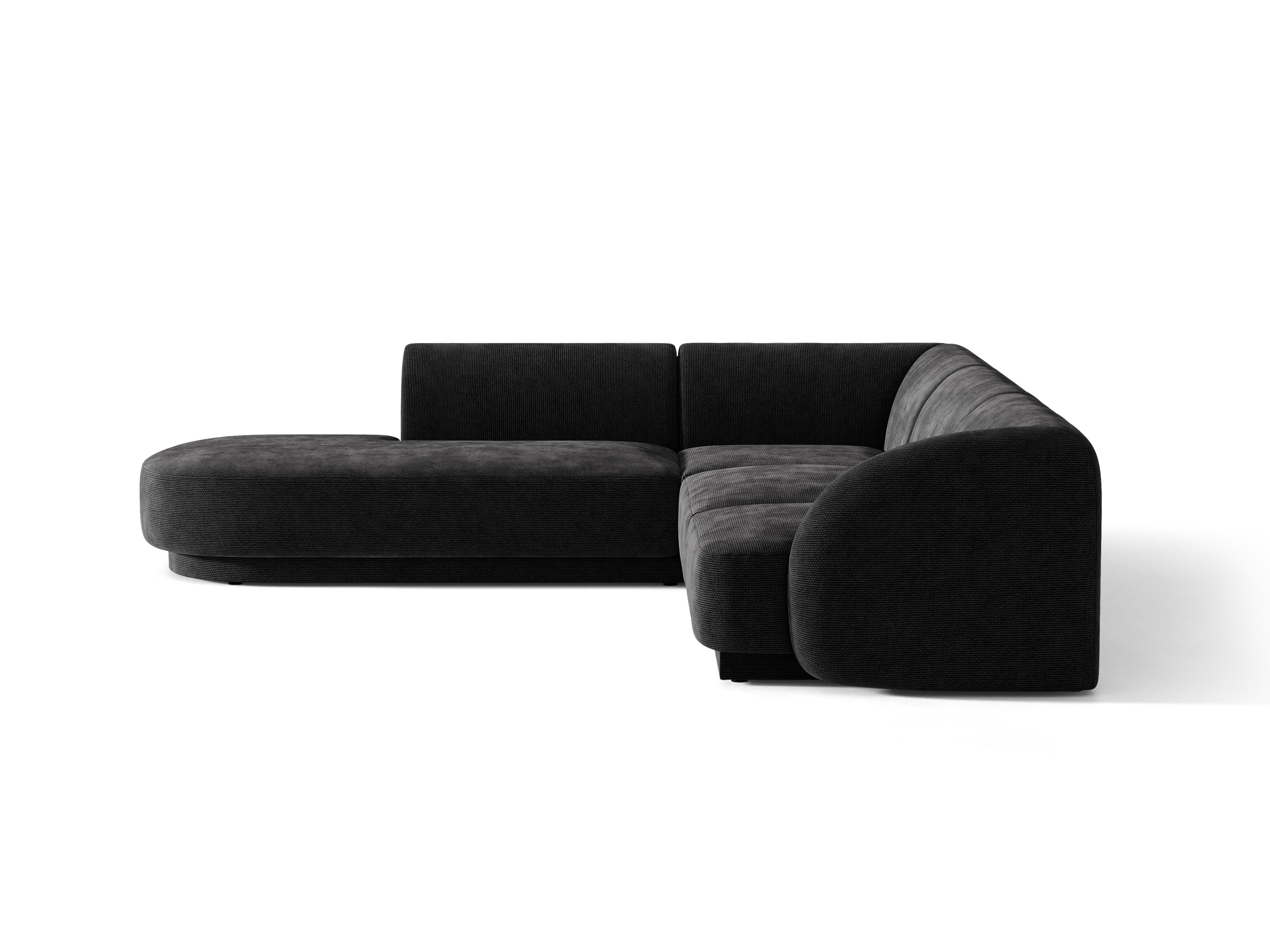 Narożnik 6-osobowy lewostronny MILEY czarny szenil jedwabisty – sofa narożna