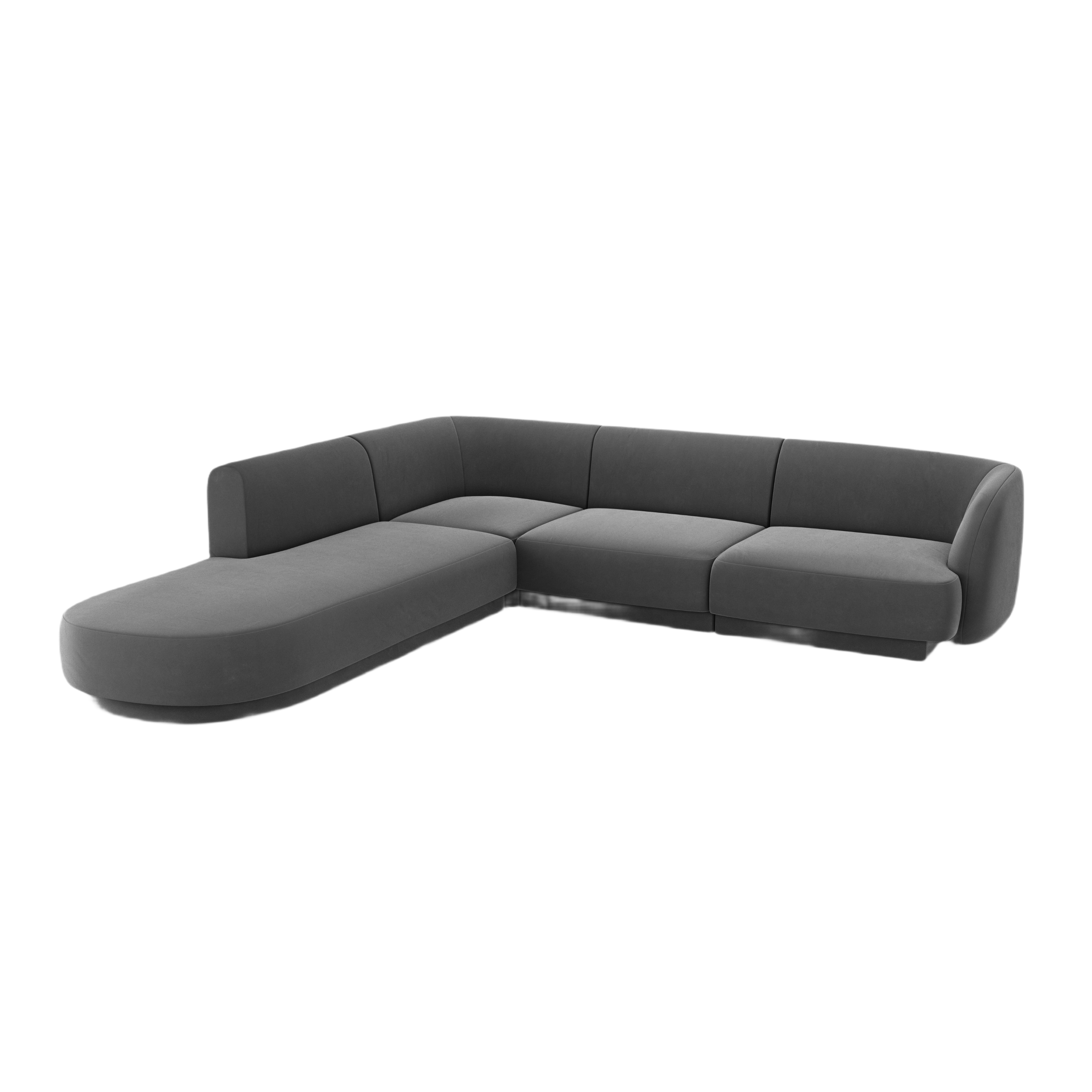 Velvet corner sofa for 6 people, left-sided MILEY in dark gray