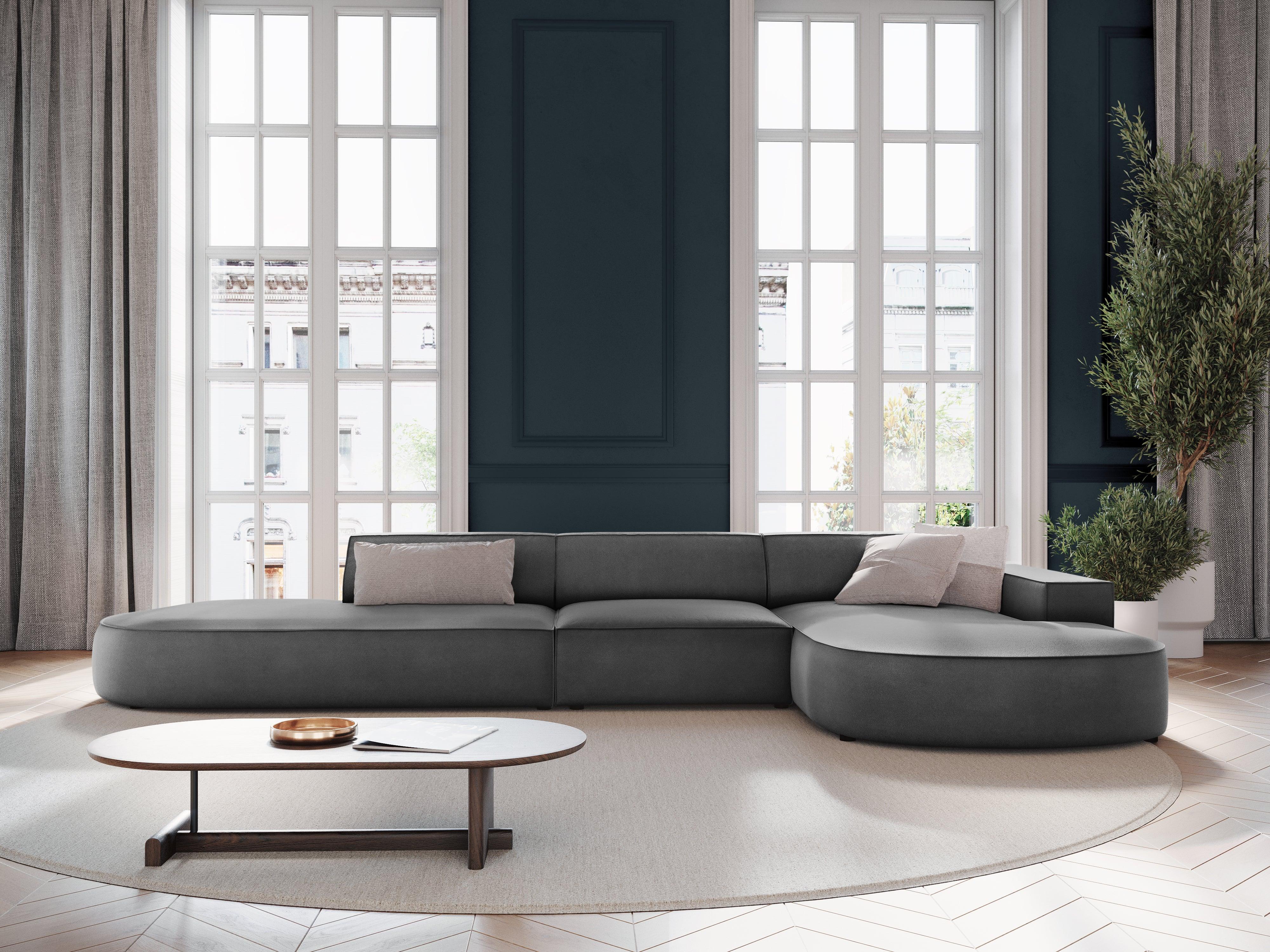 Narożnik aksamitny prawostronny 4-osobowy otwarty JODIE ciemnoszary Micadoni Eye on Design