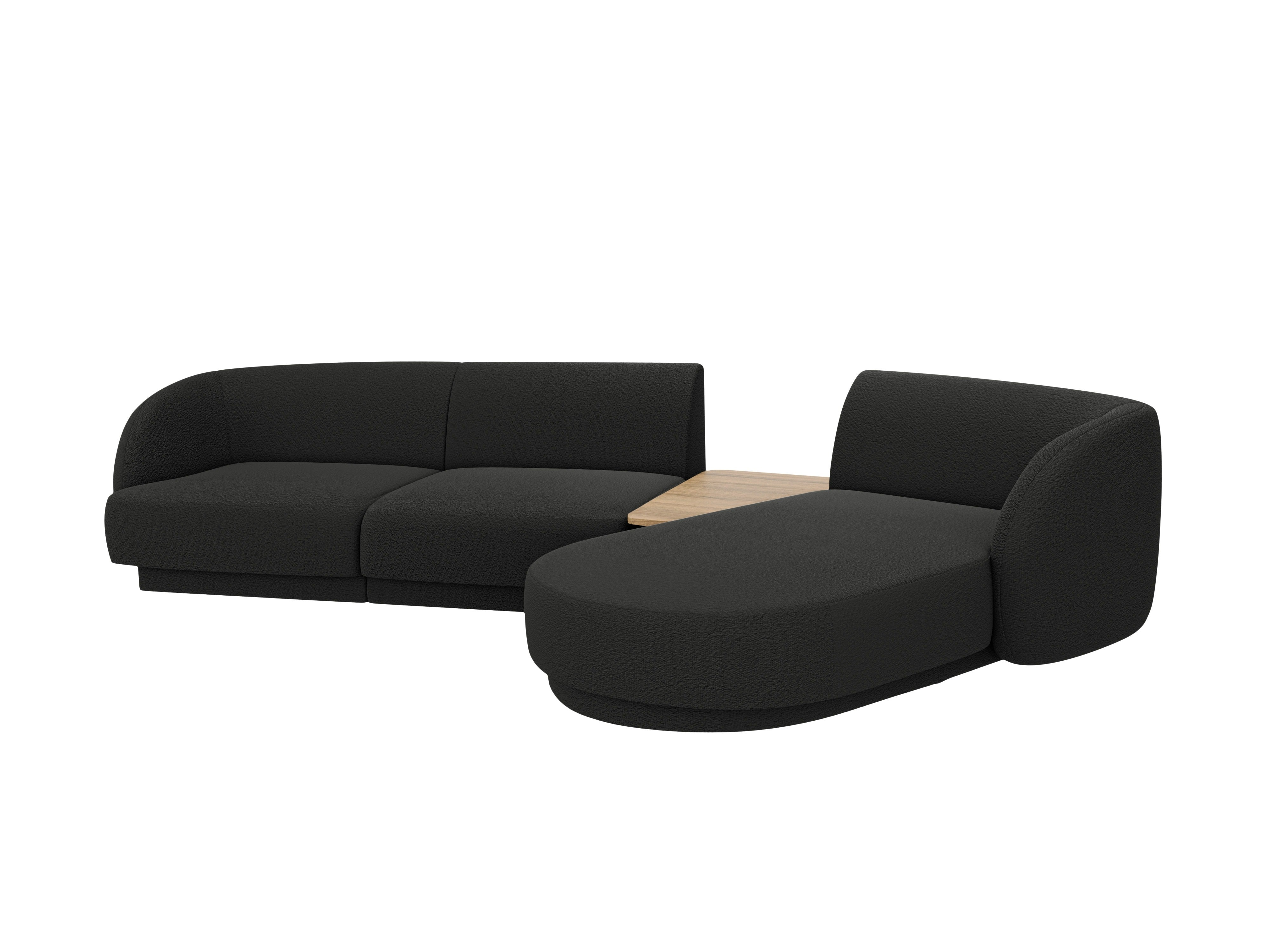 Modular corner sofa with table 3-seater right-sided MILEY black boucle
