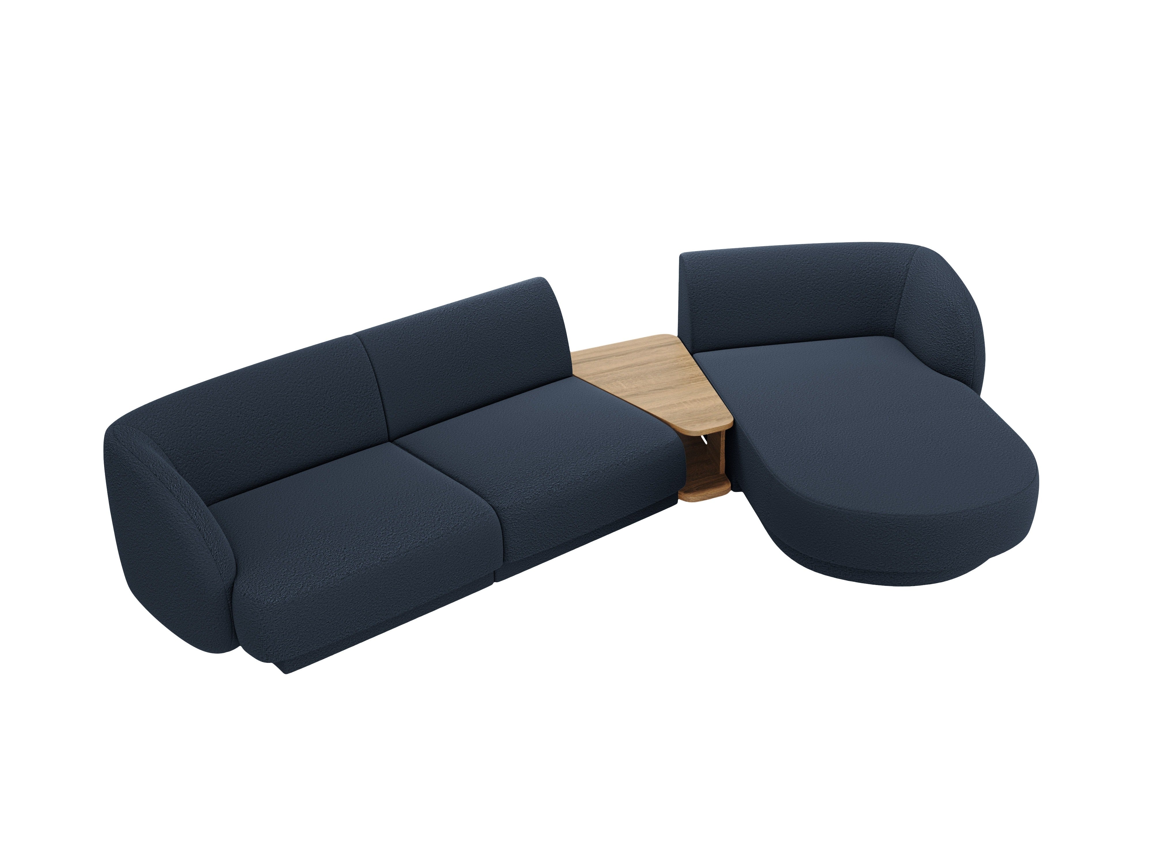 Modular corner sofa with table 3-seater right-sided MILEY dark blue boucle