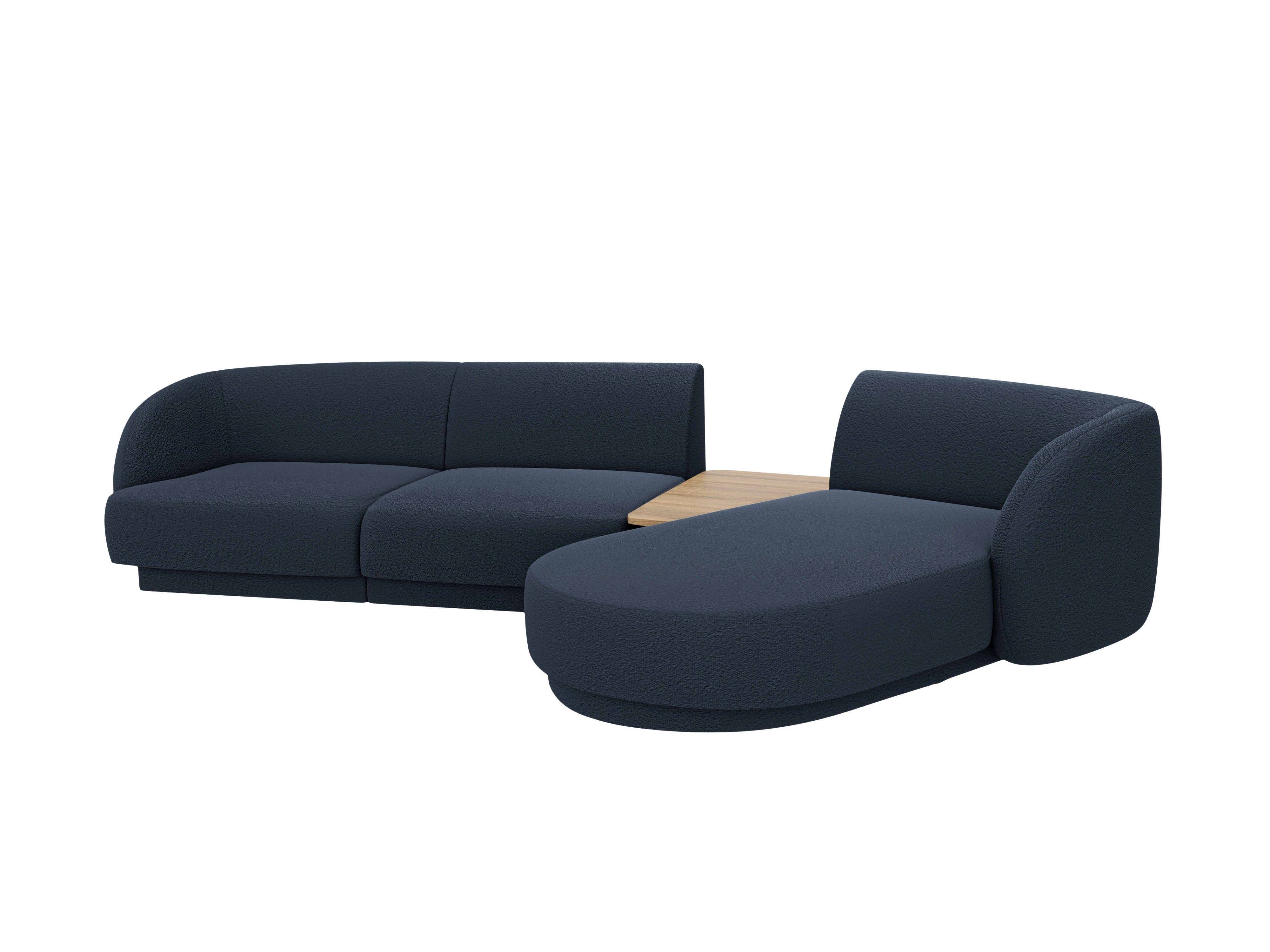 Modular corner sofa with table 3-seater right-sided MILEY dark blue boucle