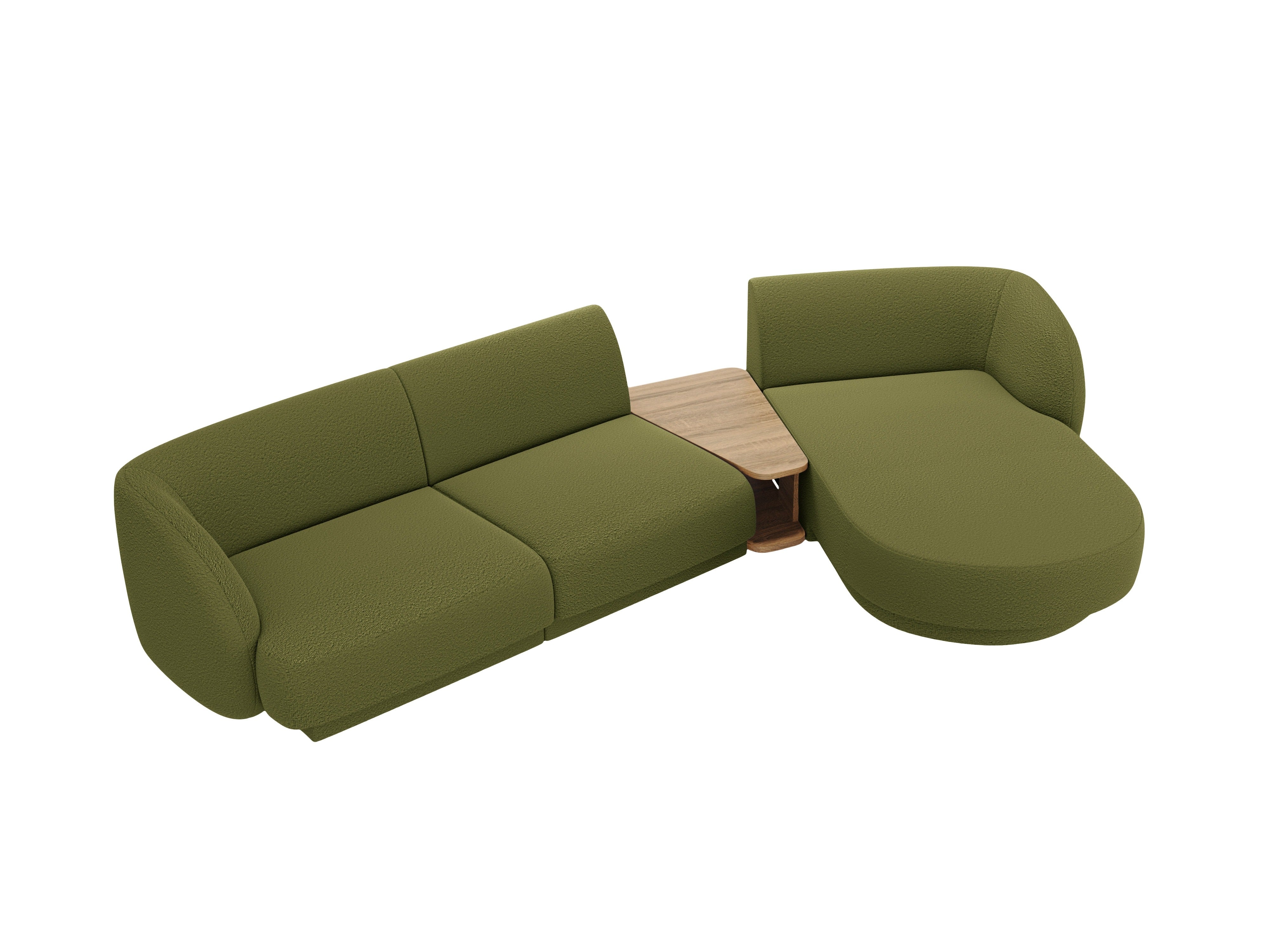 Modular corner sofa with table 3-seater right-facing MILEY green boucle