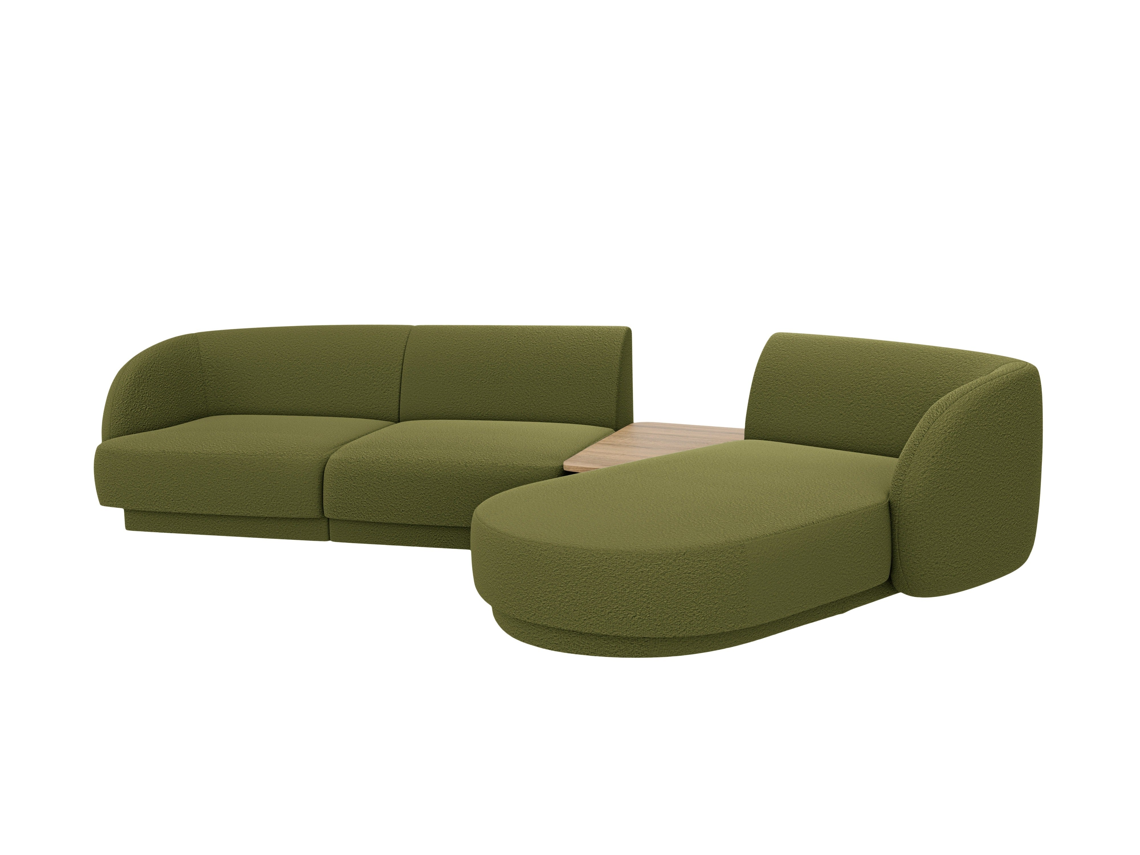 Modular corner sofa with table 3-seater right-facing MILEY green boucle