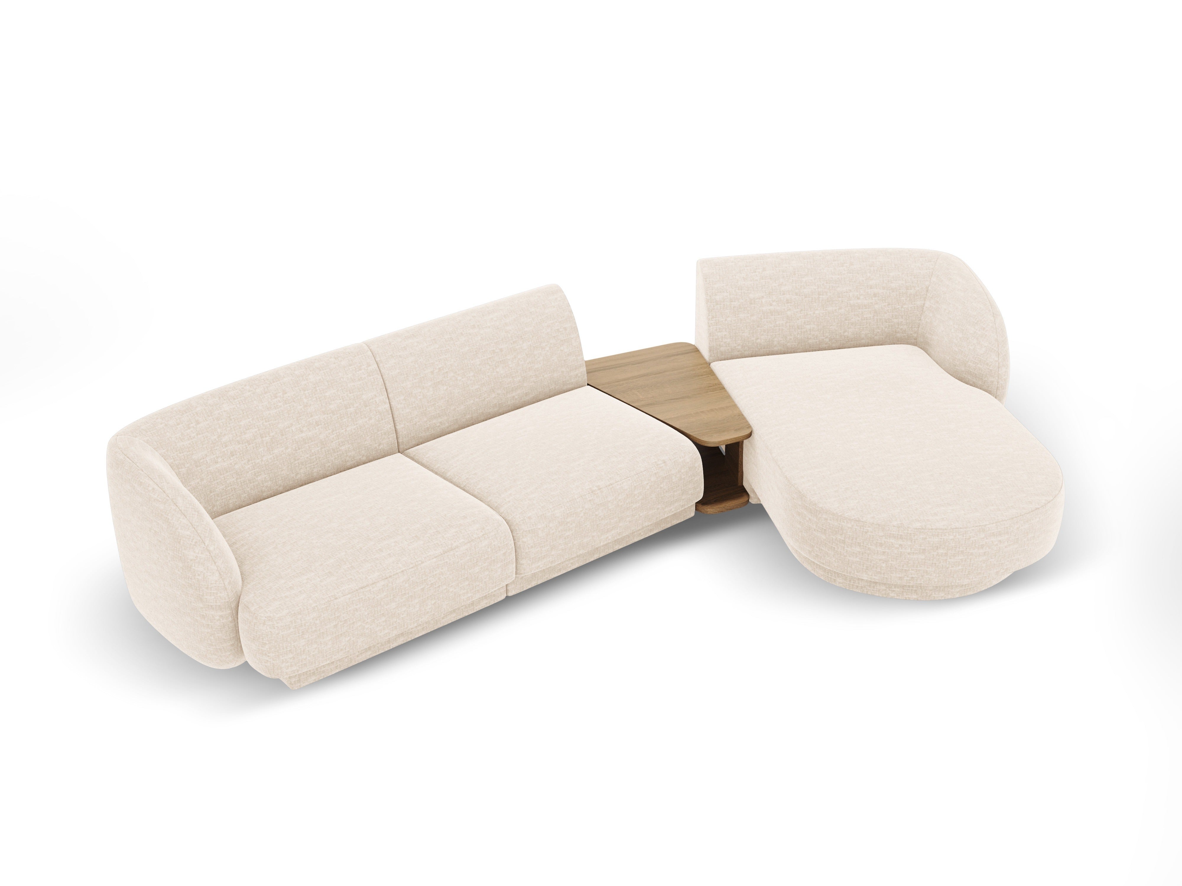Modular corner sofa with table 3-seater right-hand MILEY ivory chenille