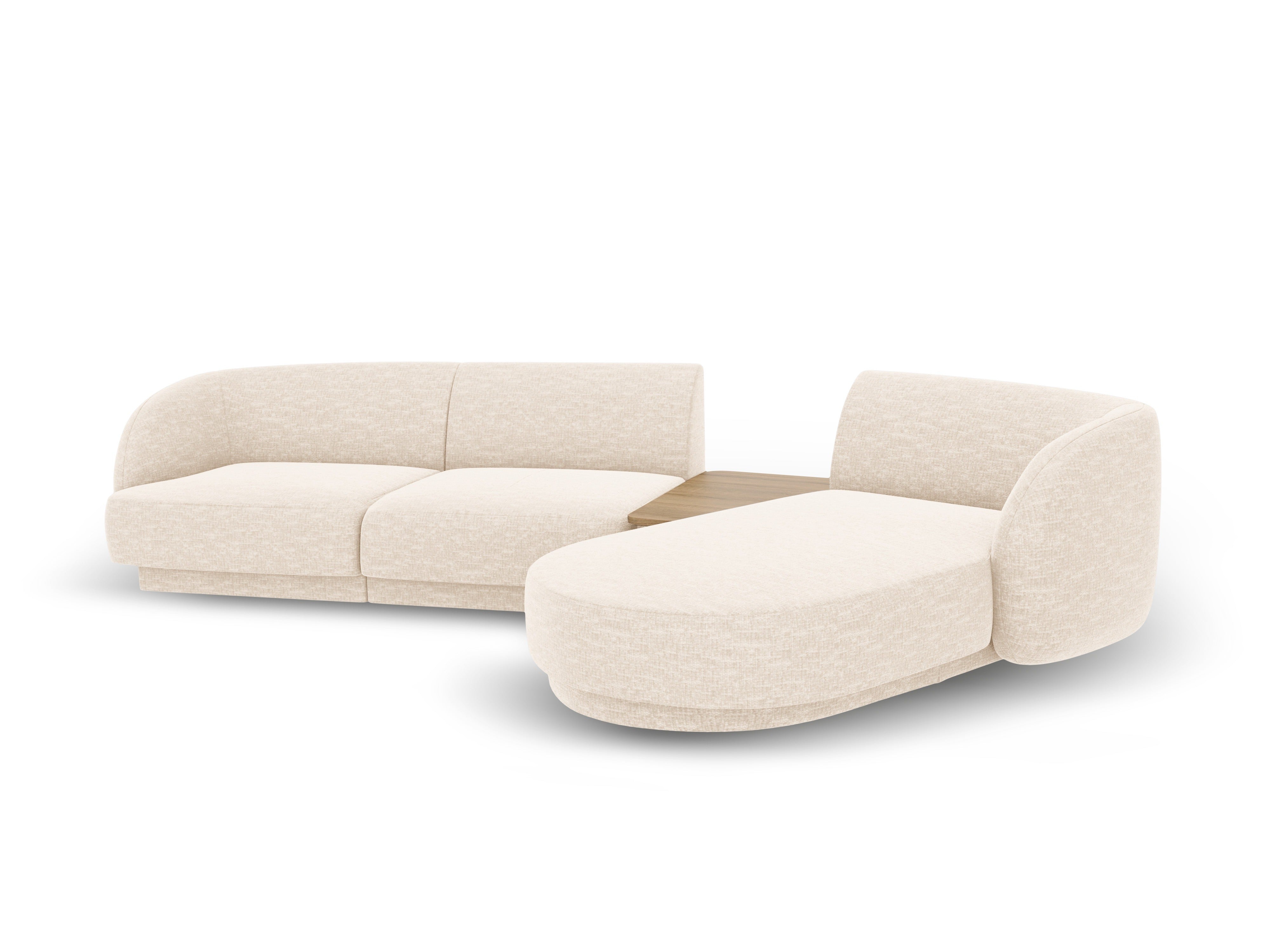 Modular corner sofa with table 3-seater right-hand MILEY ivory chenille