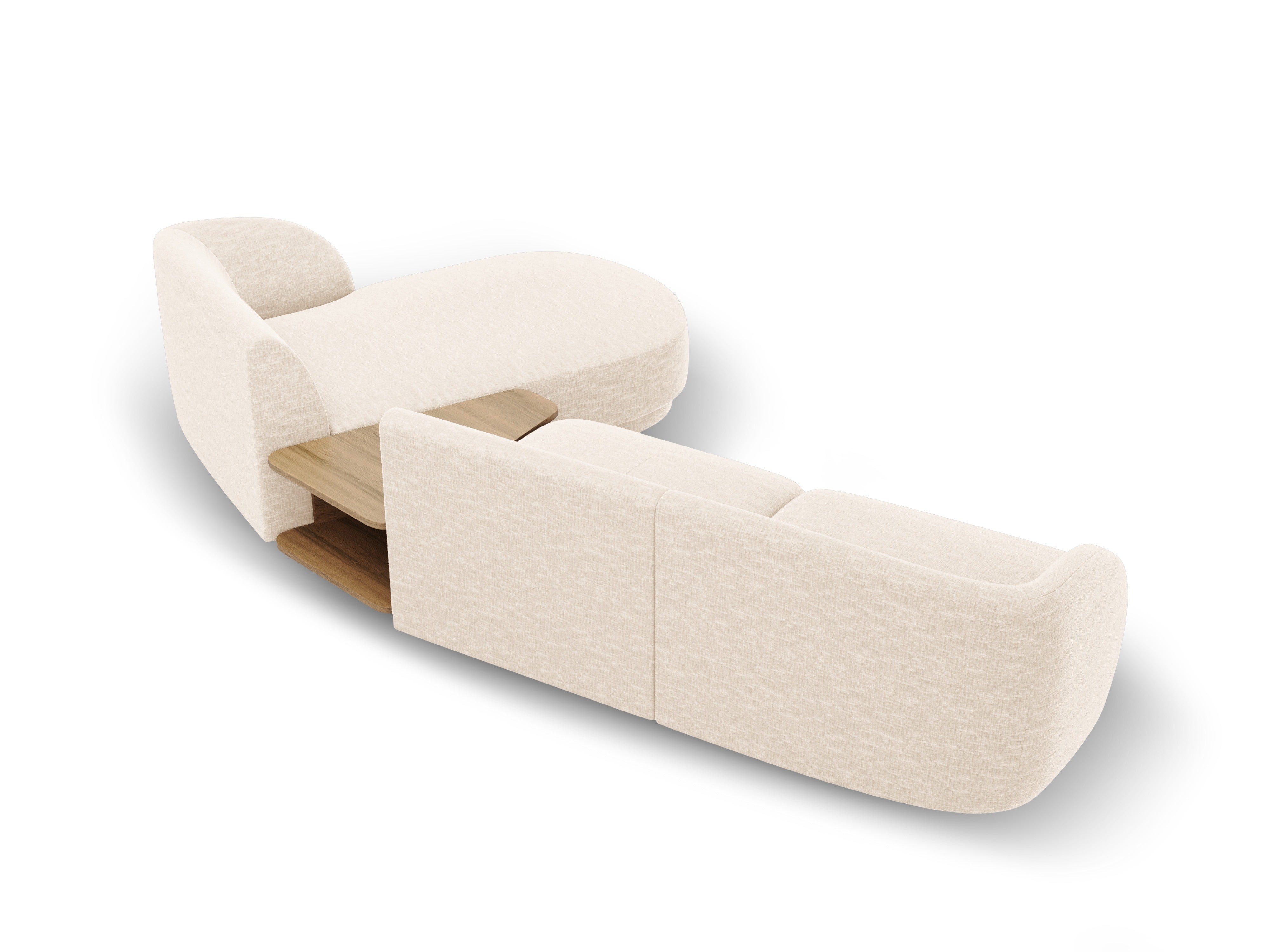 Modular corner sofa with table 3-seater right-hand MILEY ivory chenille