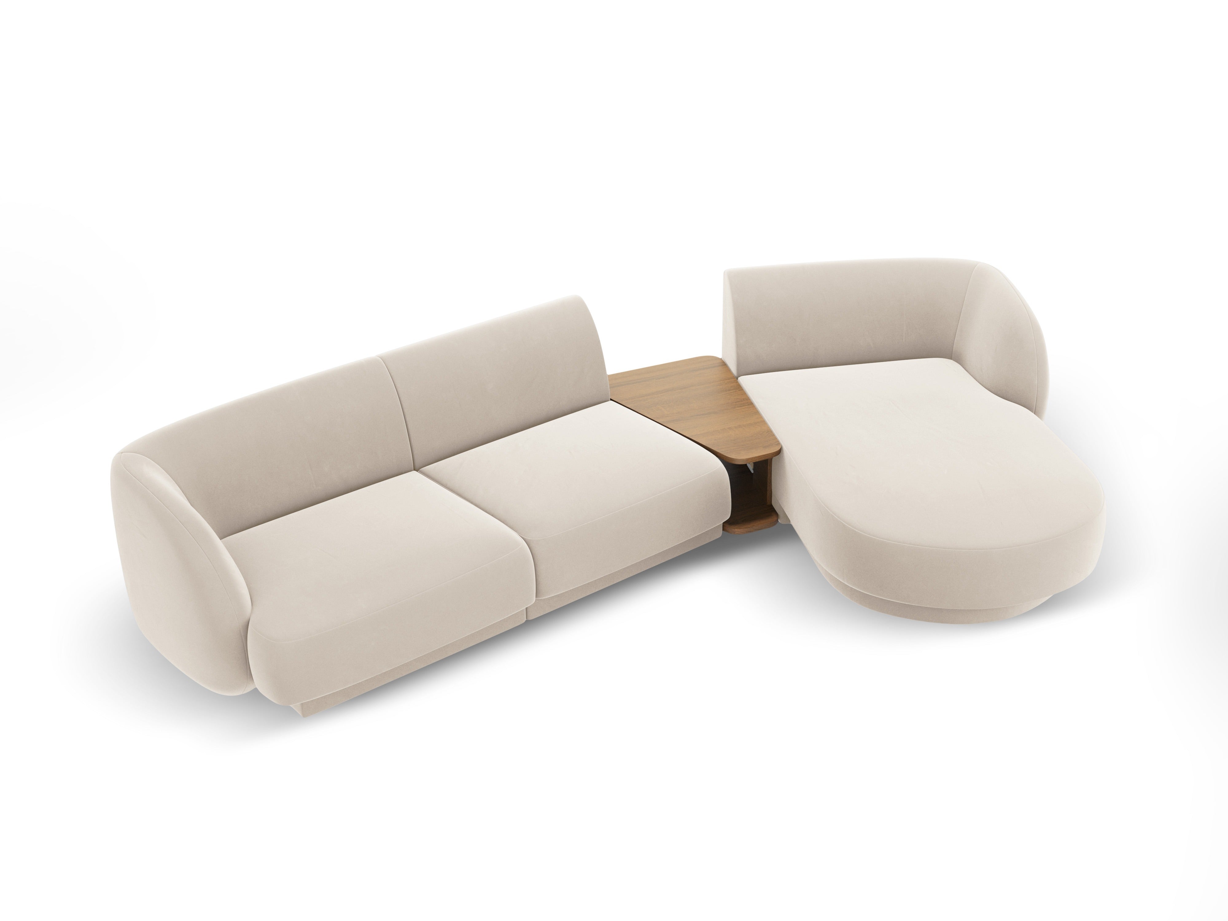 Modular corner sofa with table 3-seater right-sided velvet MILEY light beige