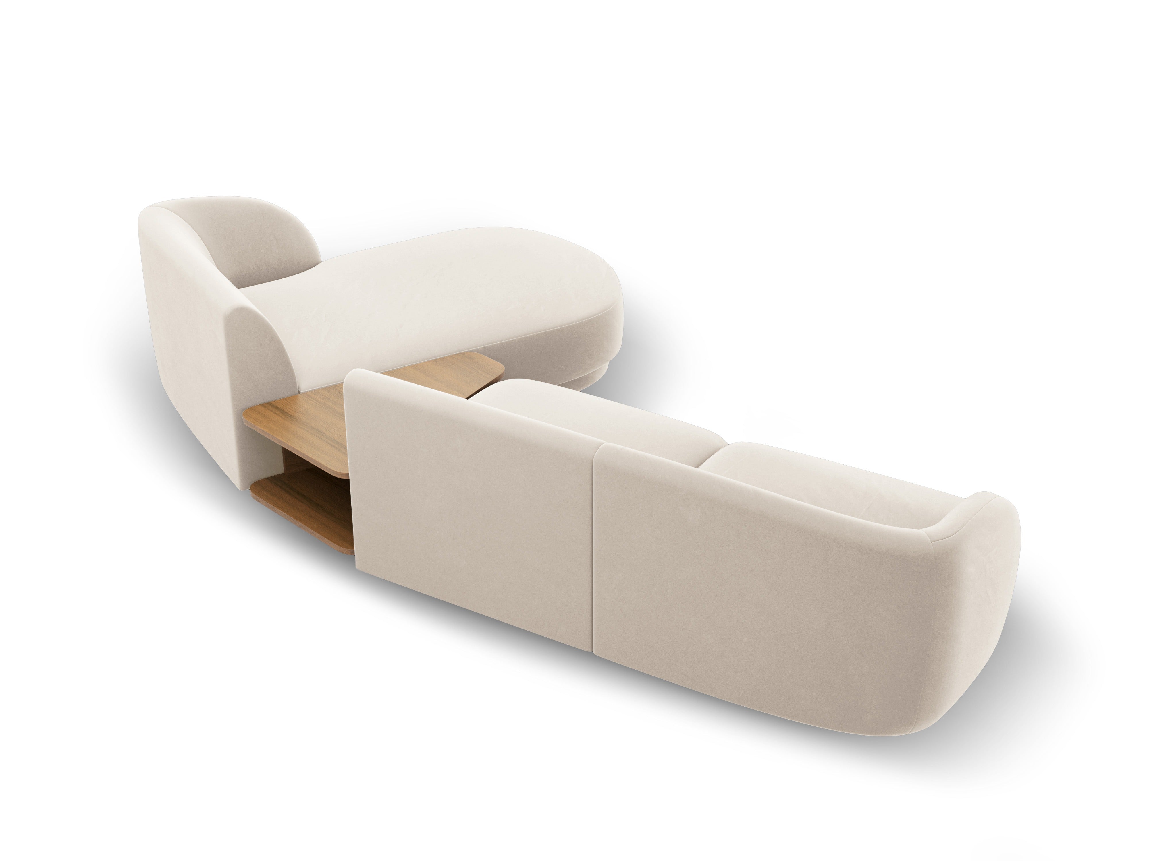 Modular corner sofa with table 3-seater right-sided velvet MILEY light beige