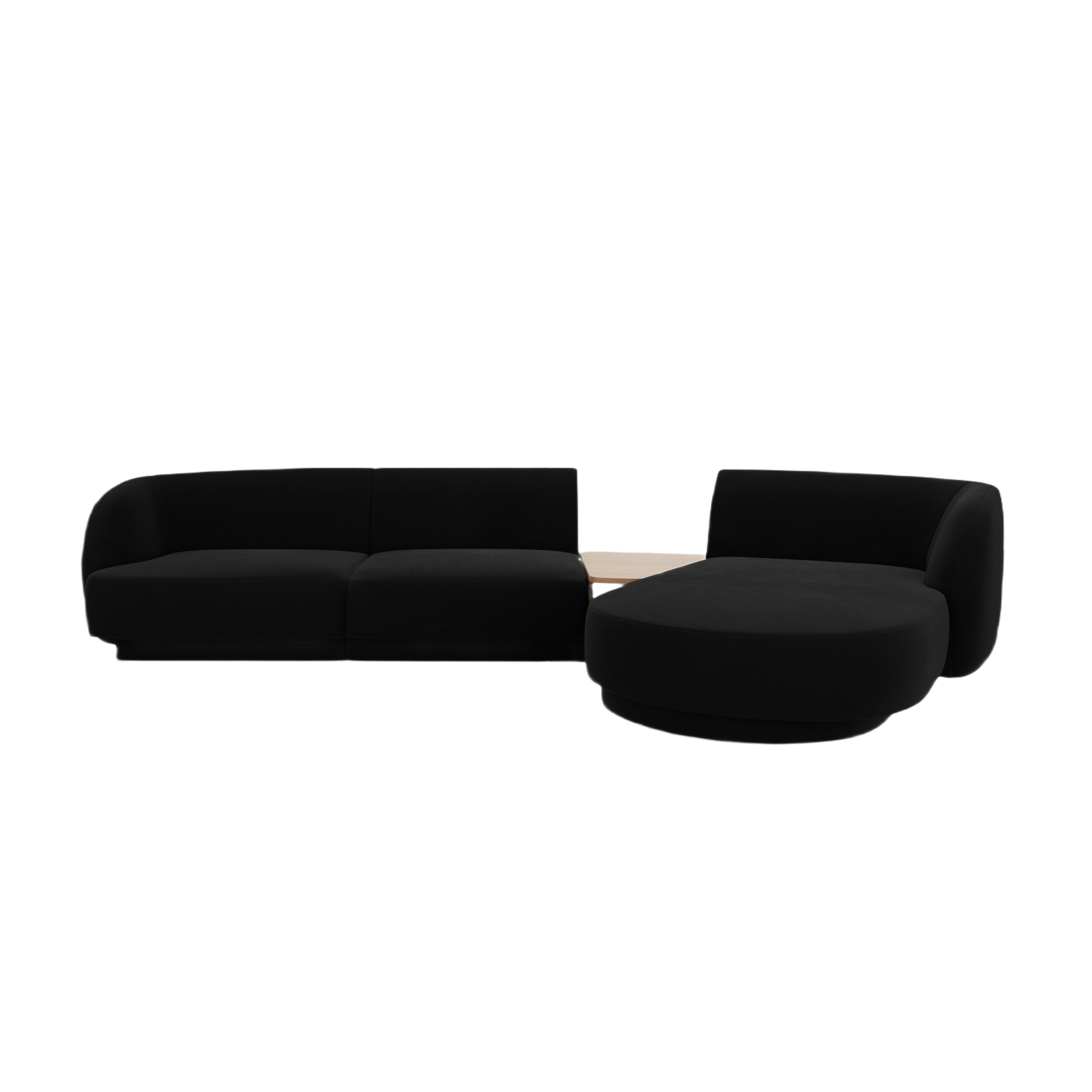 Modular corner sofa with table 3-seater right-facing velvet MILEY black