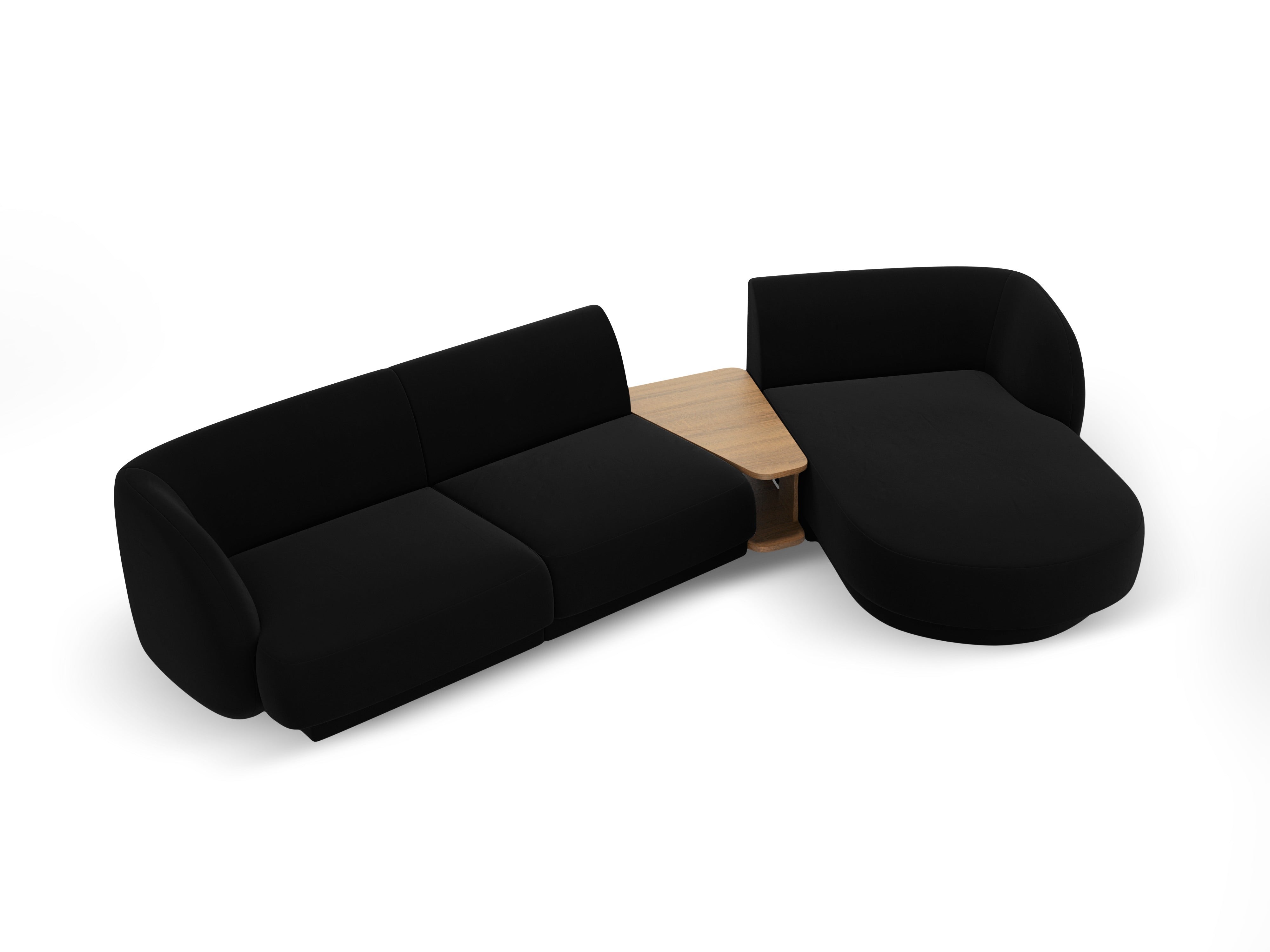 Modular corner sofa with table 3-seater right-facing velvet MILEY black