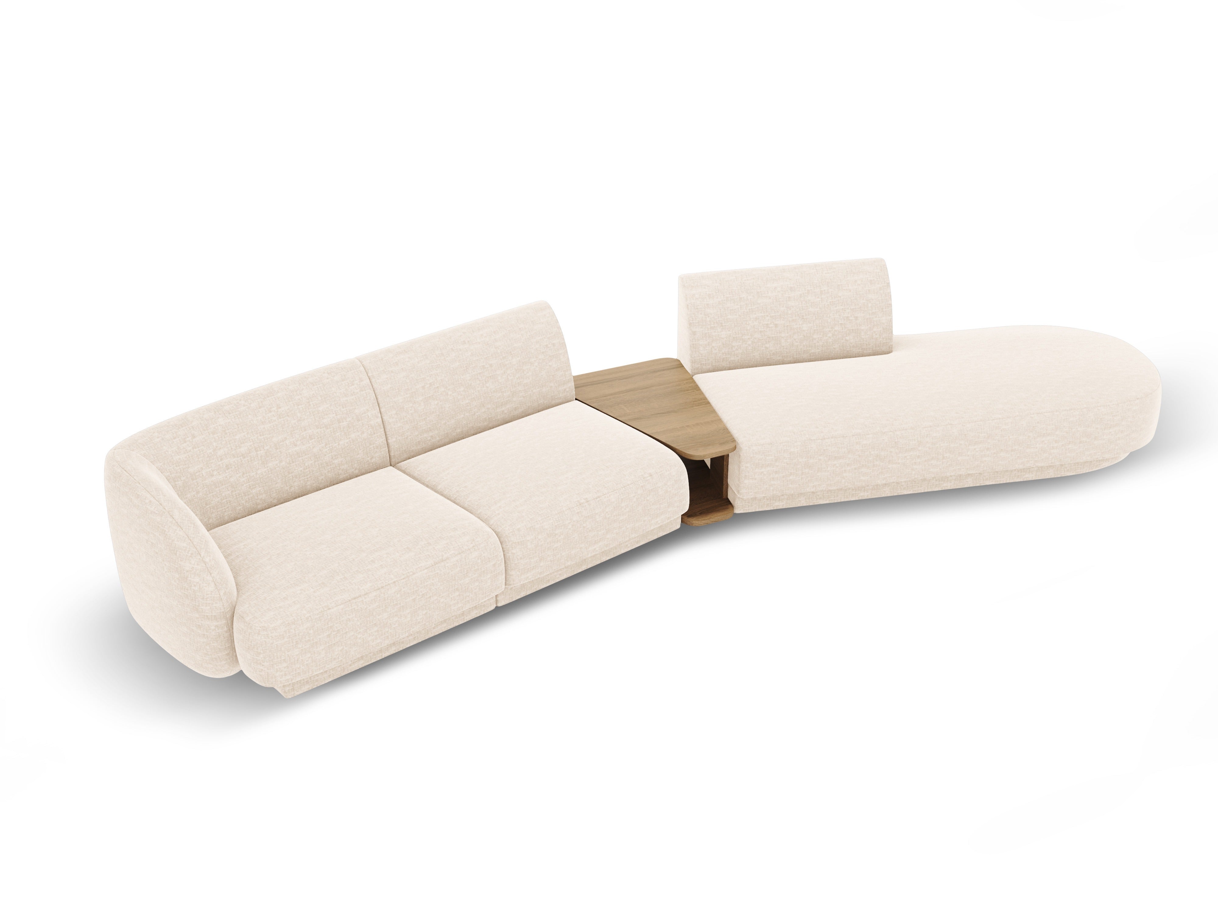 Right-facing modular sofa with table for 4 people MILEY light beige silky chenille