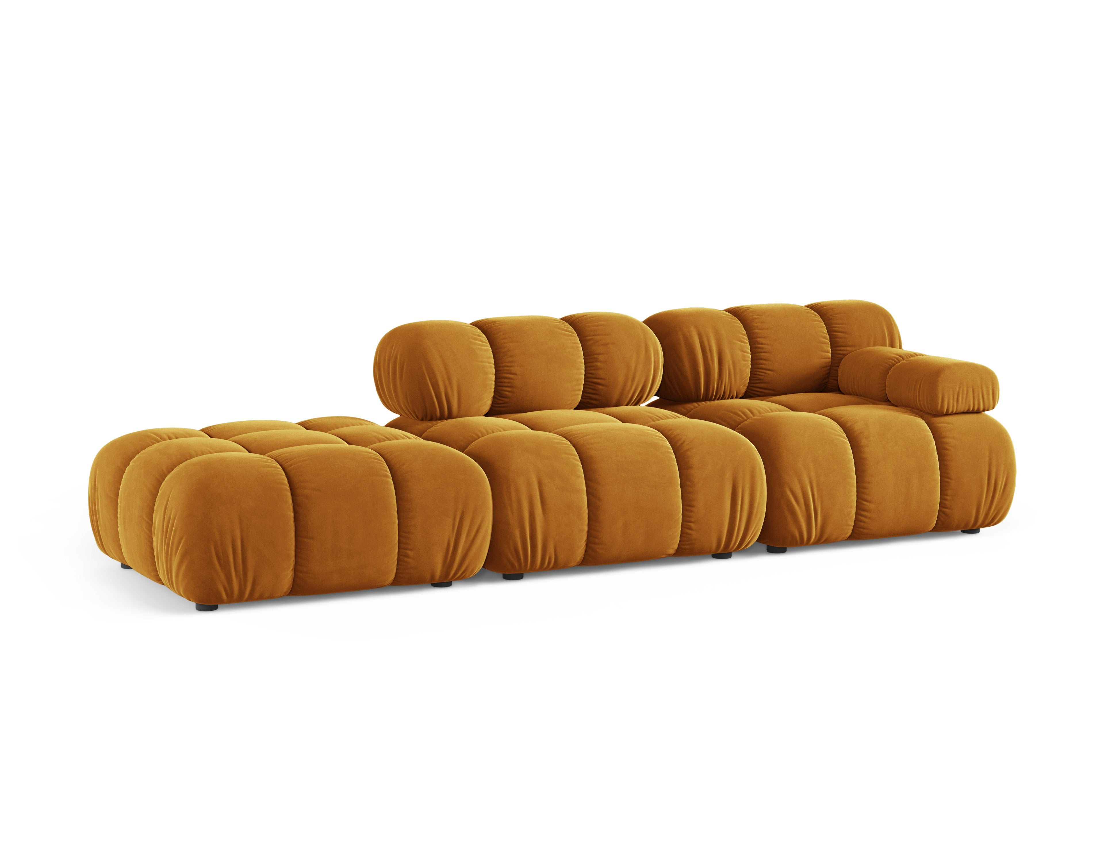 Modulárna otvorená ľavostranná pohovka BELLIS v horčicovom zamatovom prevedení