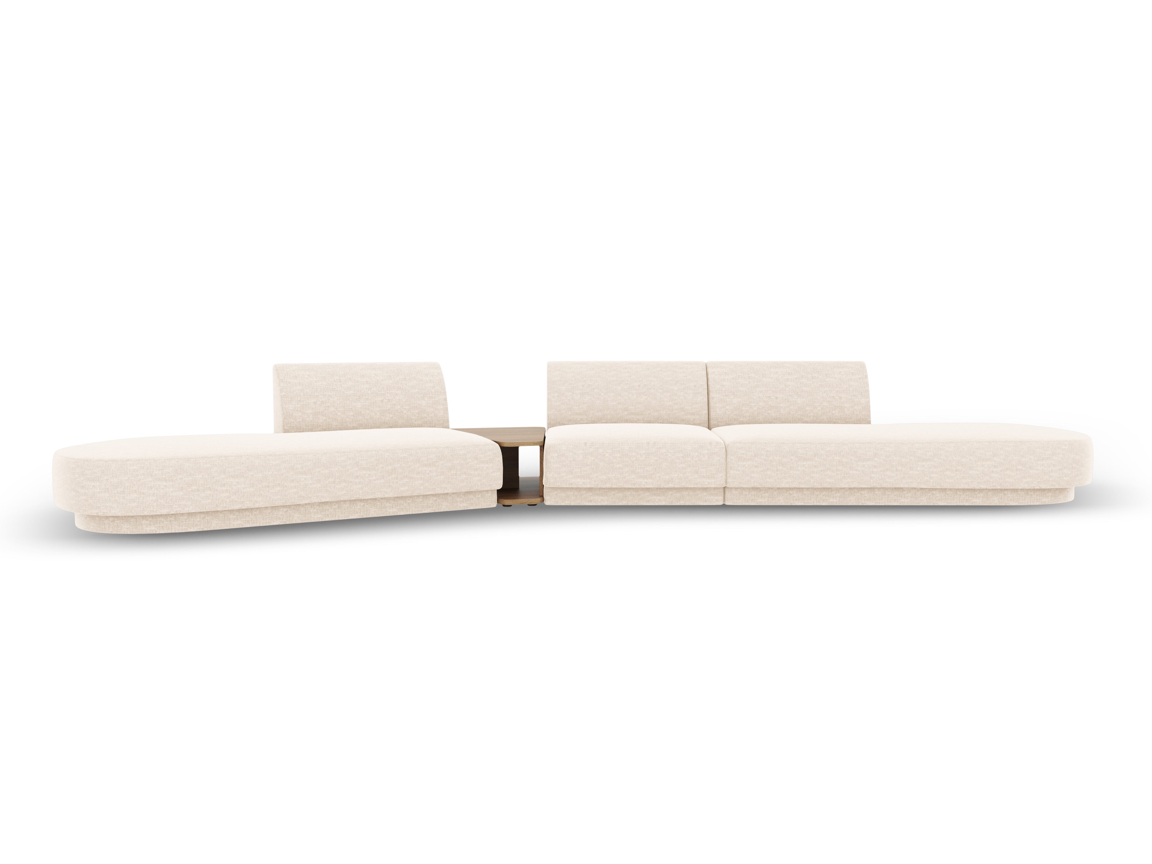 Left-sided modular sofa with table for 5 people MILEY light beige silky chenille