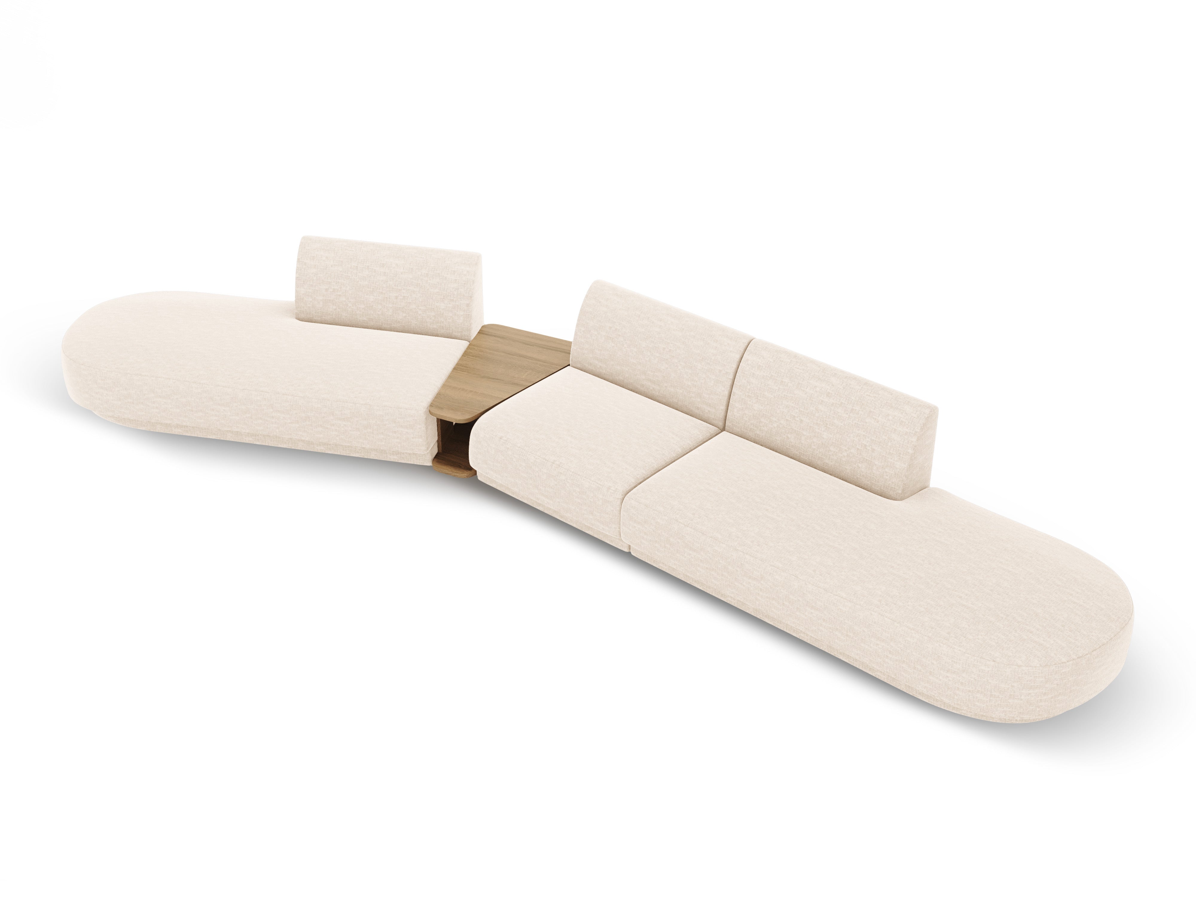 Left-sided modular sofa with table for 5 people MILEY light beige silky chenille