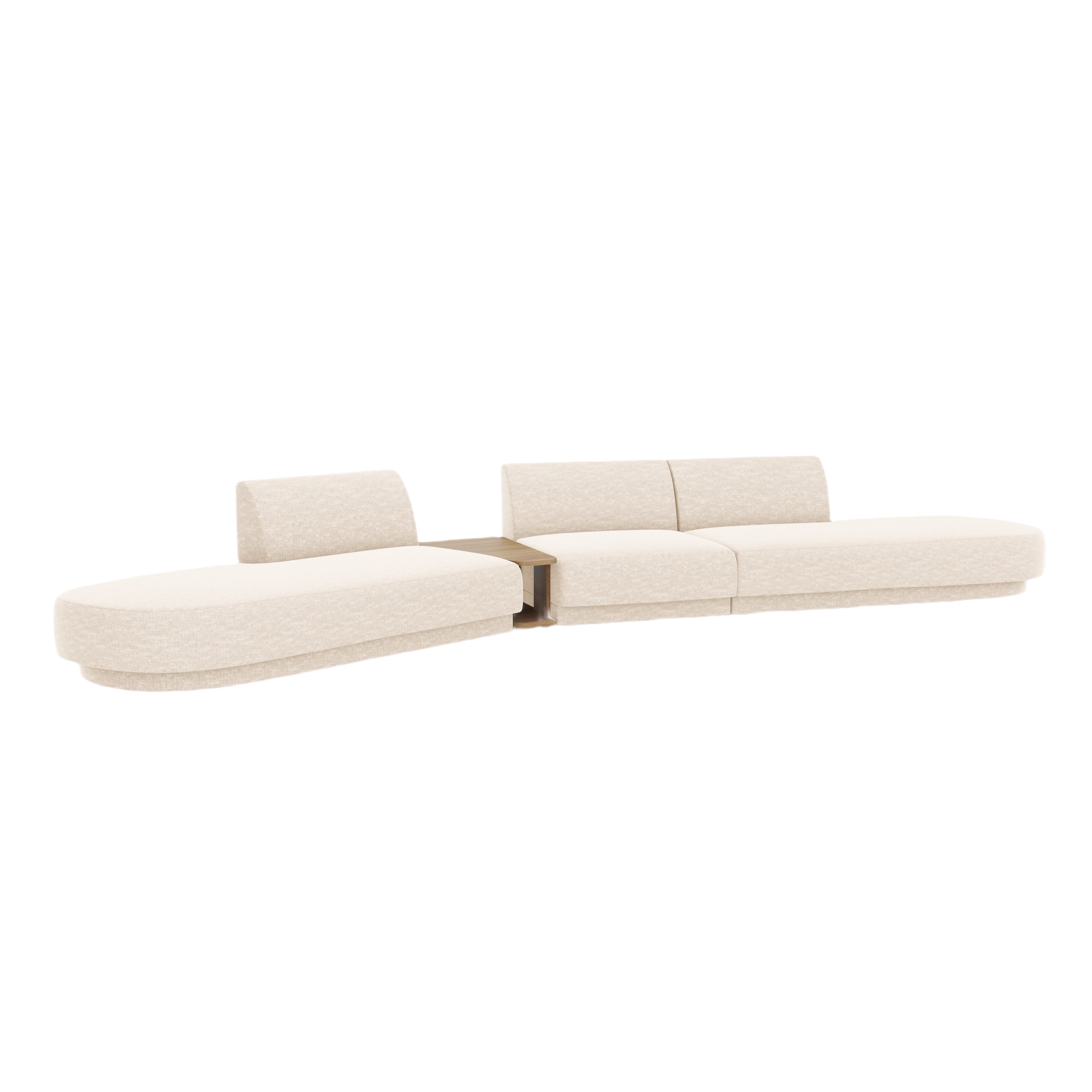 Left-sided modular sofa with table for 5 people MILEY light beige silky chenille
