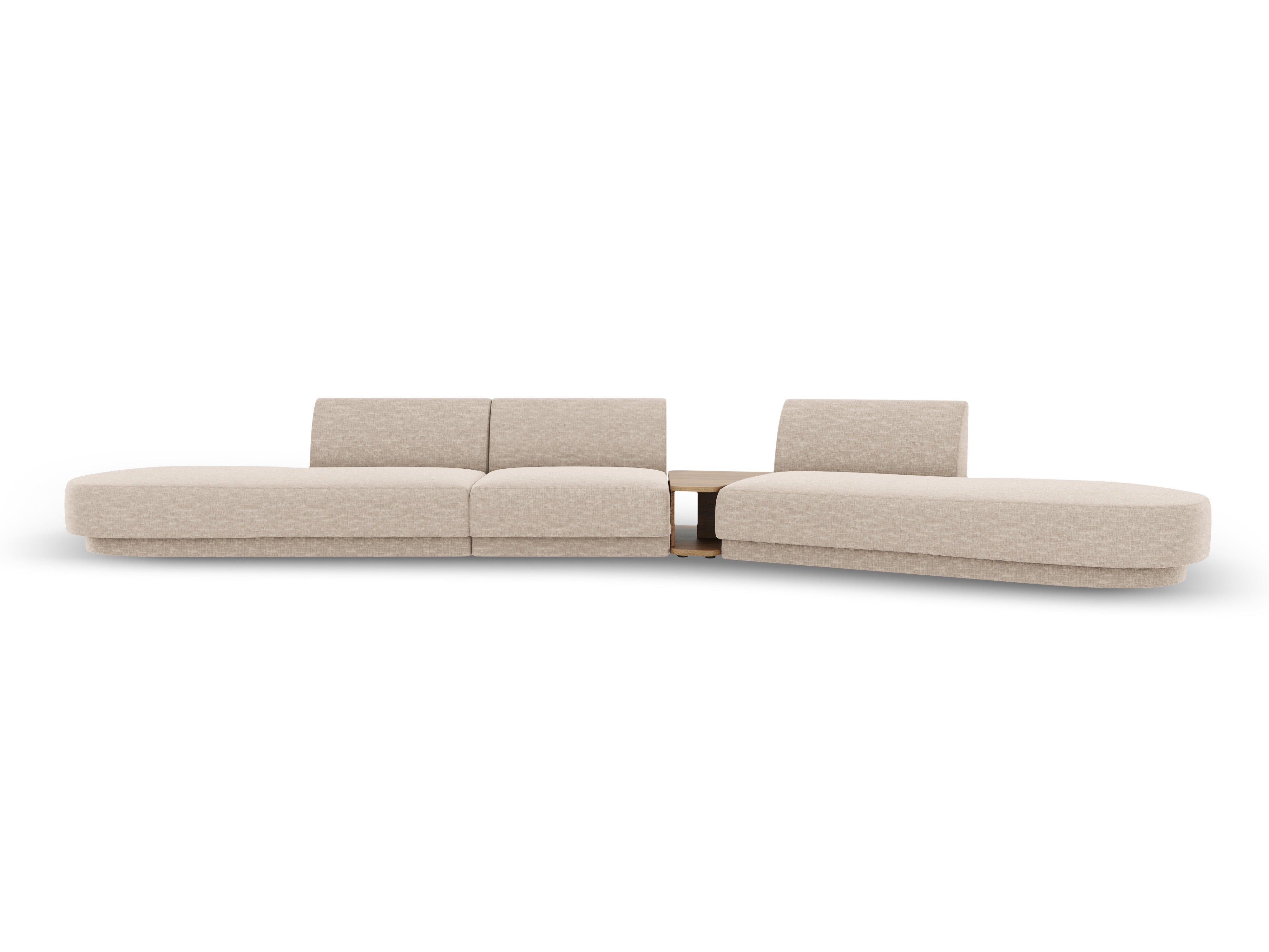 Right-facing modular sofa with table for 5 people MILEY beige silky chenille